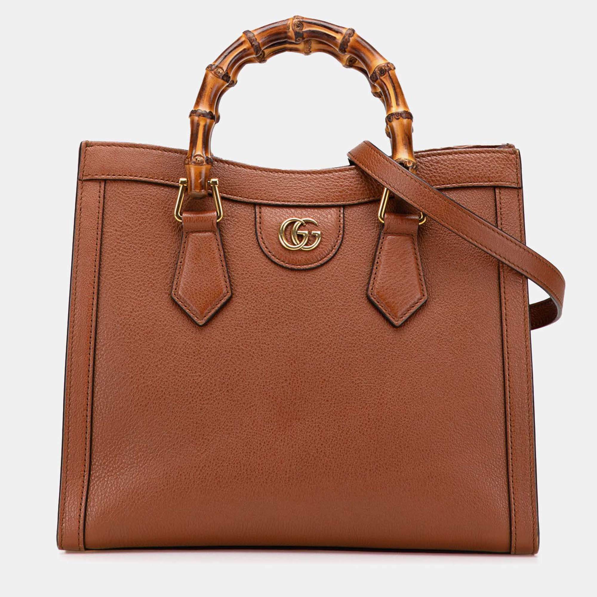 Gucci Brown Small Leather Bamboo Diana Satchel