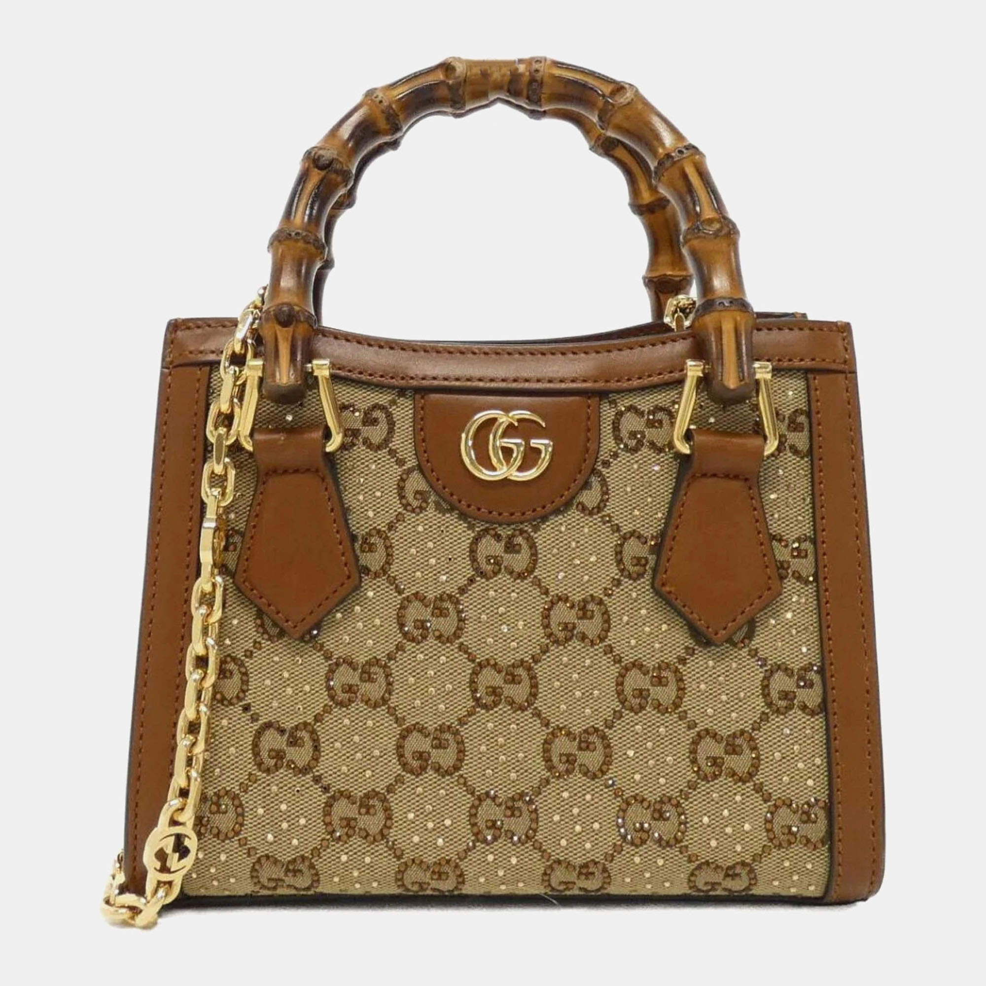 Gucci Diana Brown Canvas Leather Handbag