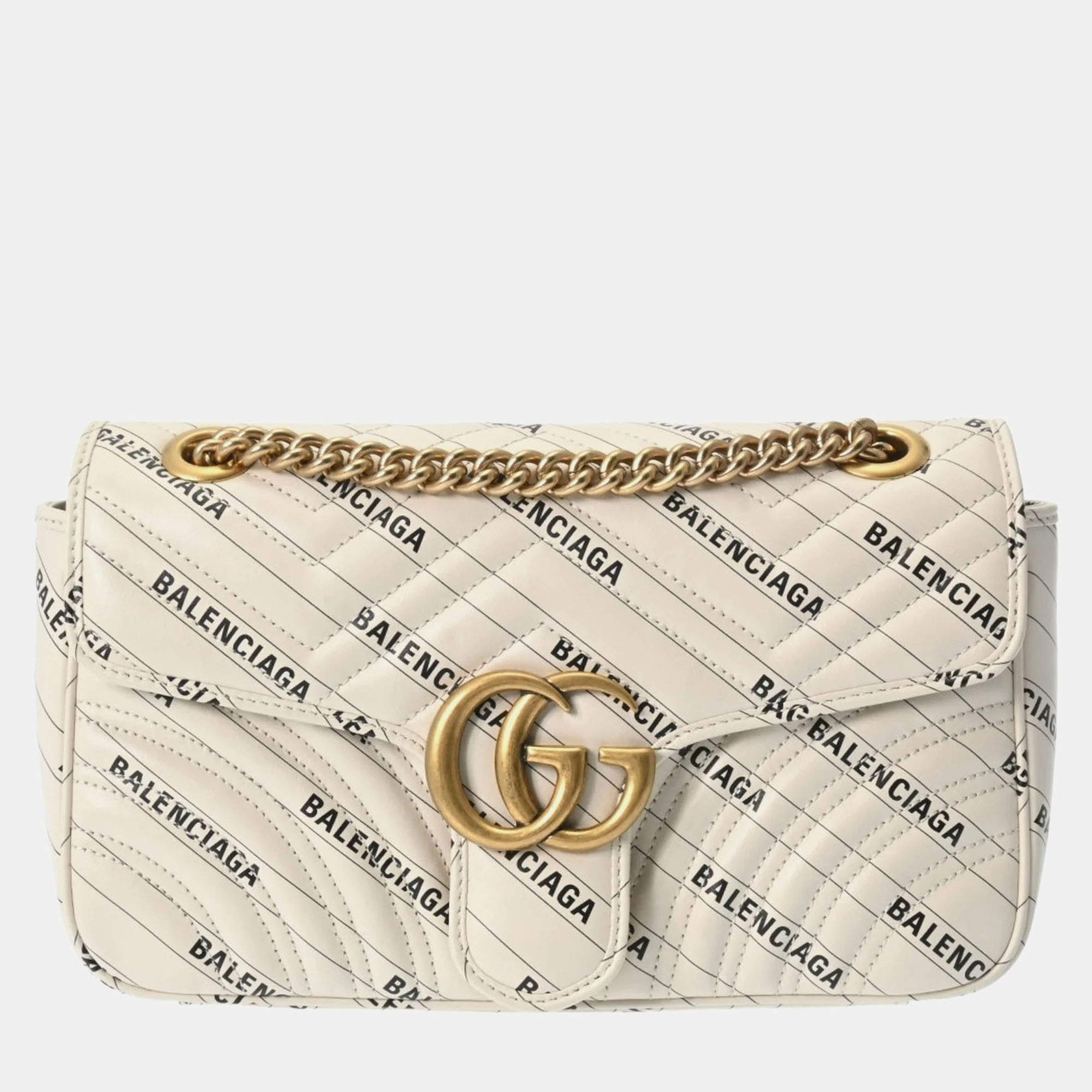 Gucci Gg Marmont Balenciaga Collaboration Small Shoulder Bag Ivory Leather Bag