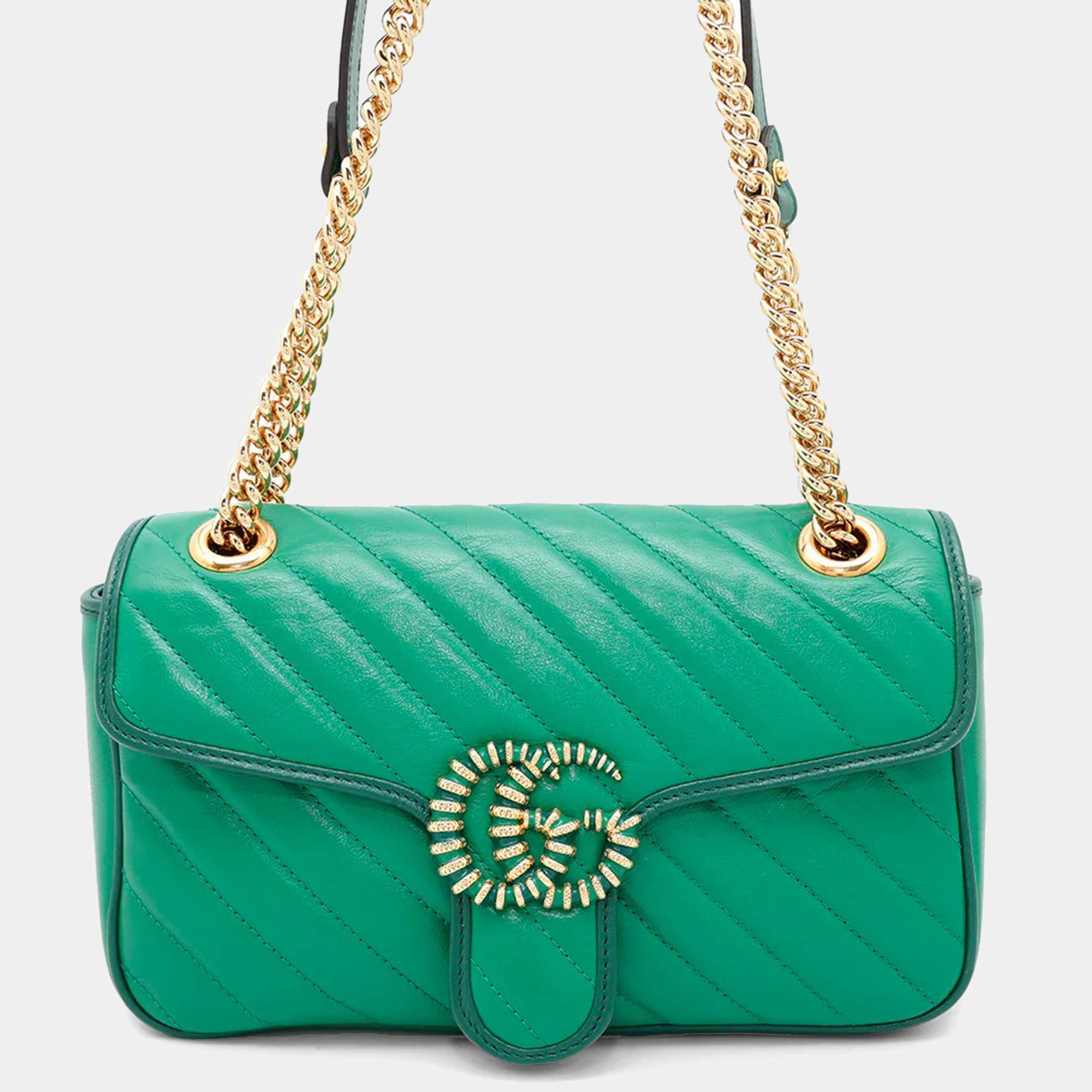 Gucci Gg Marmont Chain shoulder Bag Green Leather