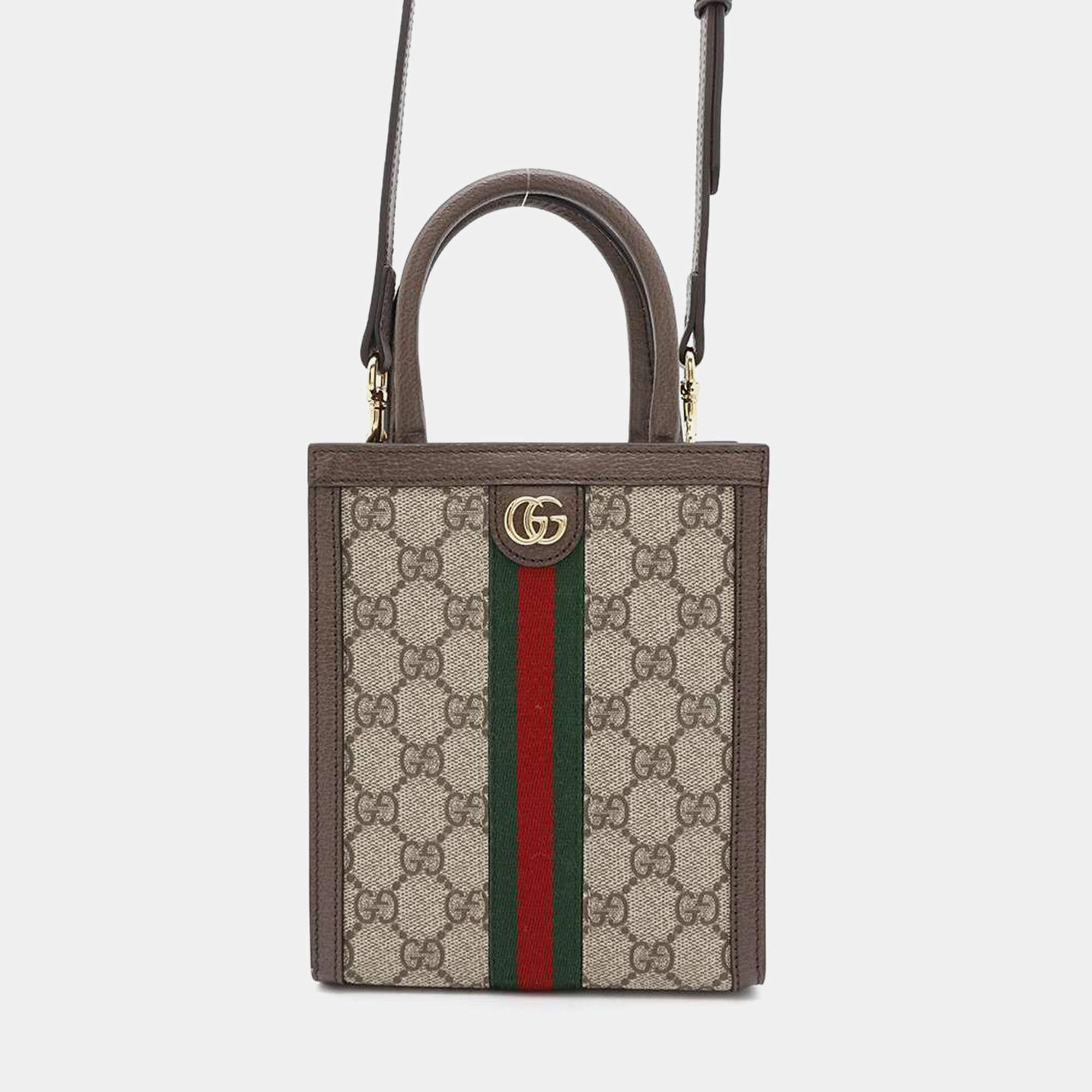 Gucci Ophidia Beige/Brown GG Supreme Leather Handbag 