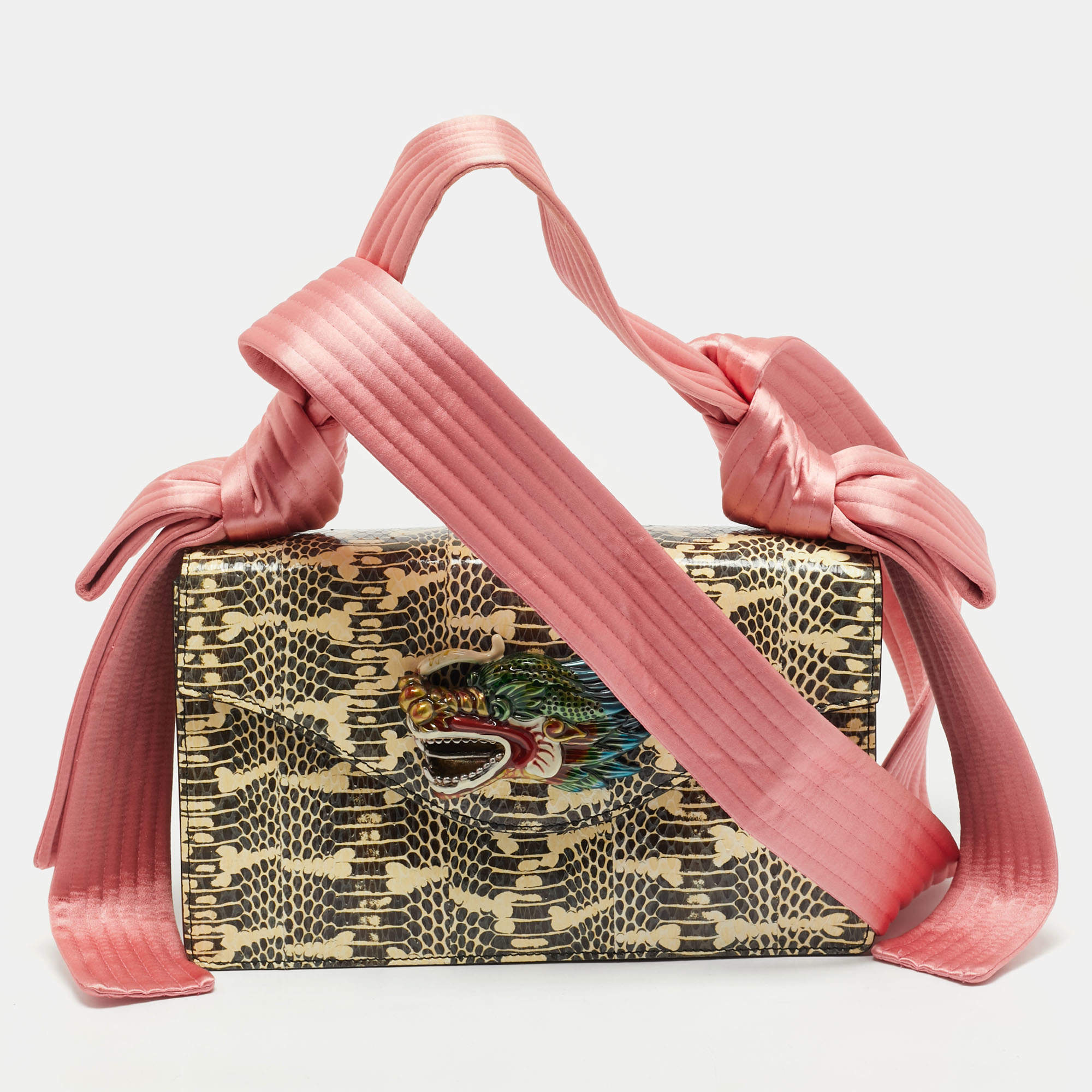 Gucci Cream/Pink Python Naga Dragon Shoulder Bag