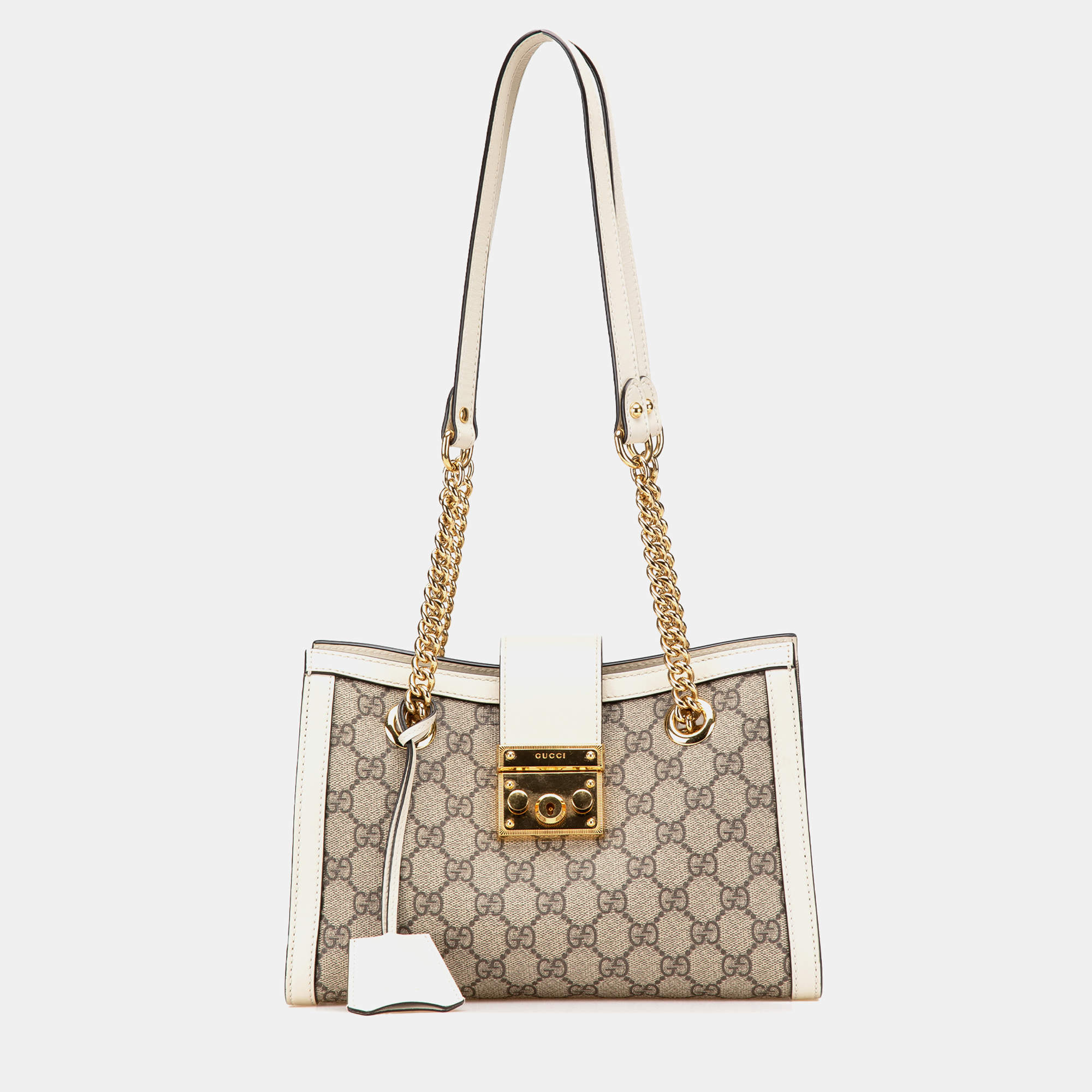 Gucci Beige/White Small GG Supreme Padlock Tote