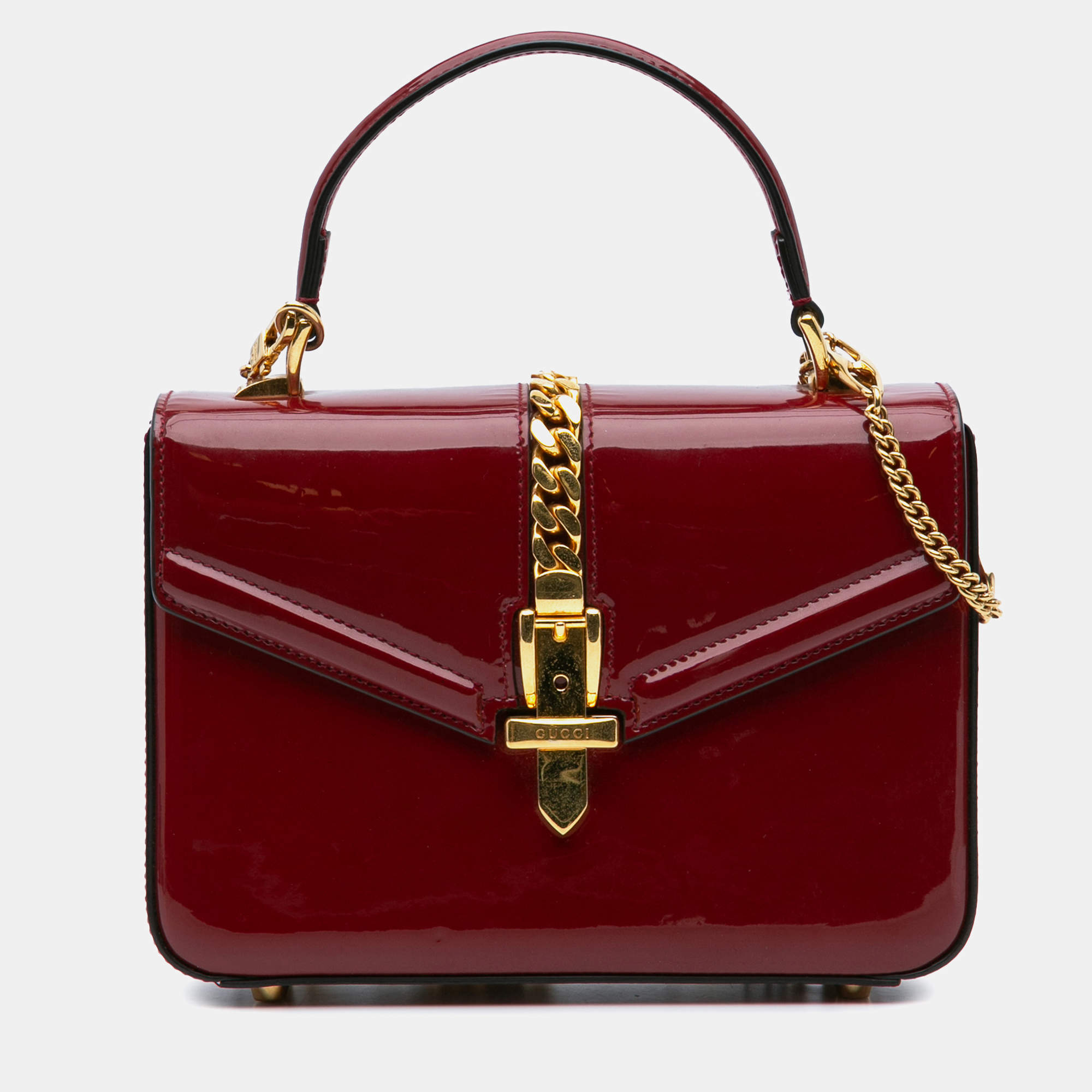 Gucci Red Mini Patent Sylvie 1969 Top Handle Bag