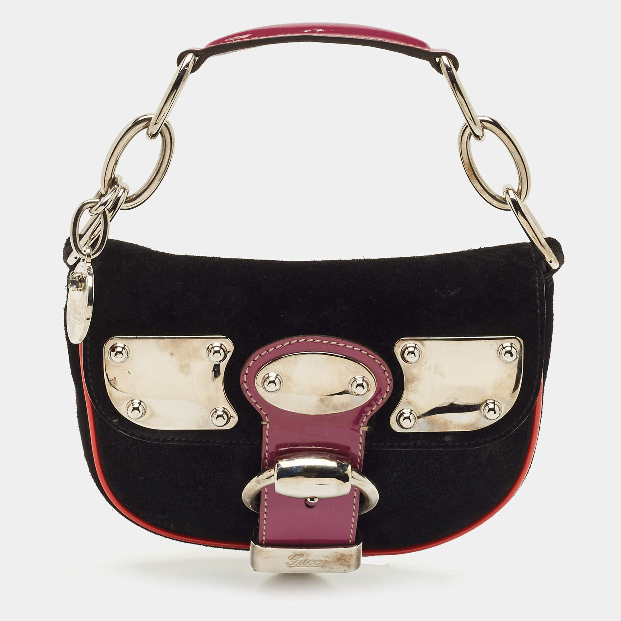 Gucci Black Patent Leather and Suede Romy Clutch Bag