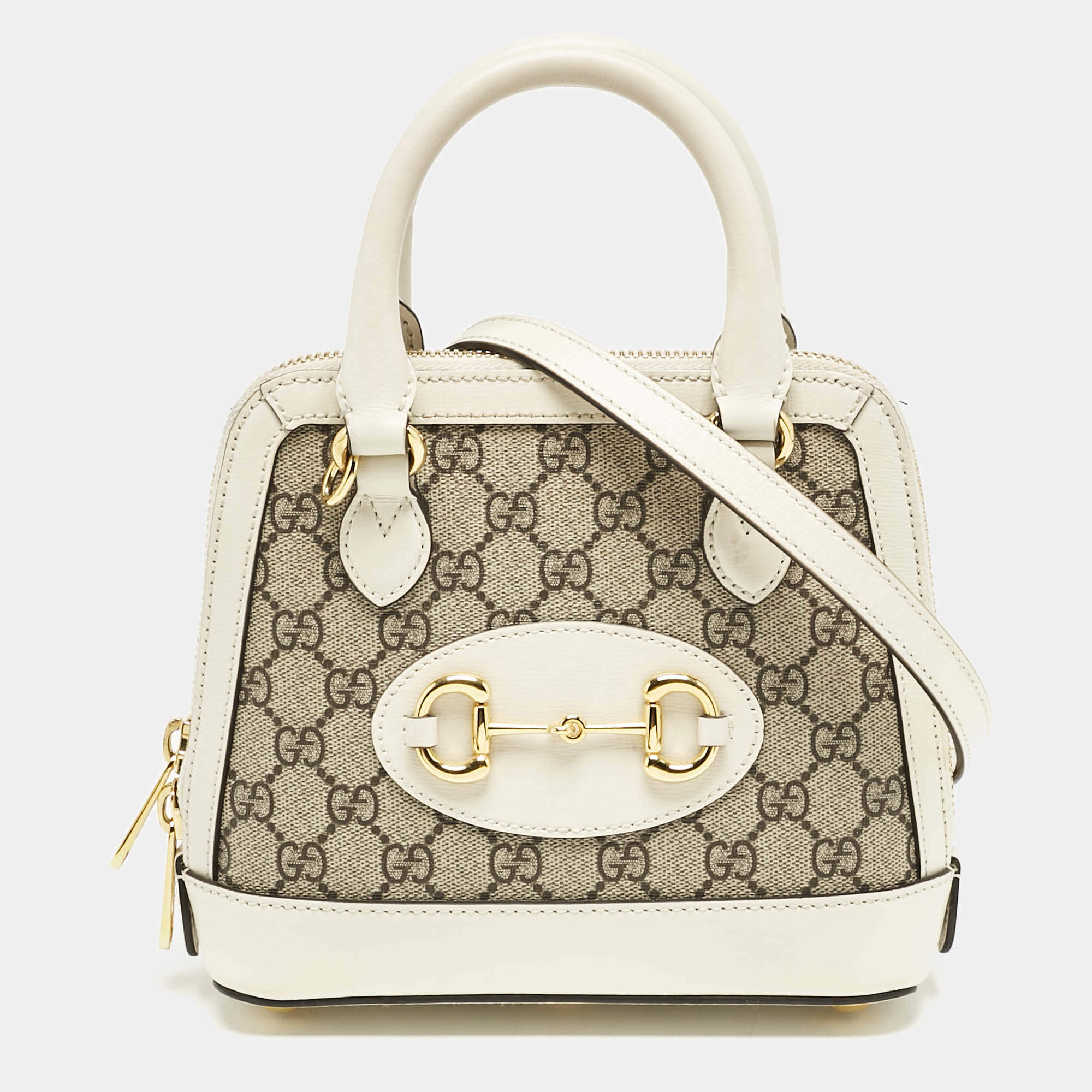 Gucci Beige/Off White GG Supreme Canvas and Leather Mini Horsebit 1955 Bag