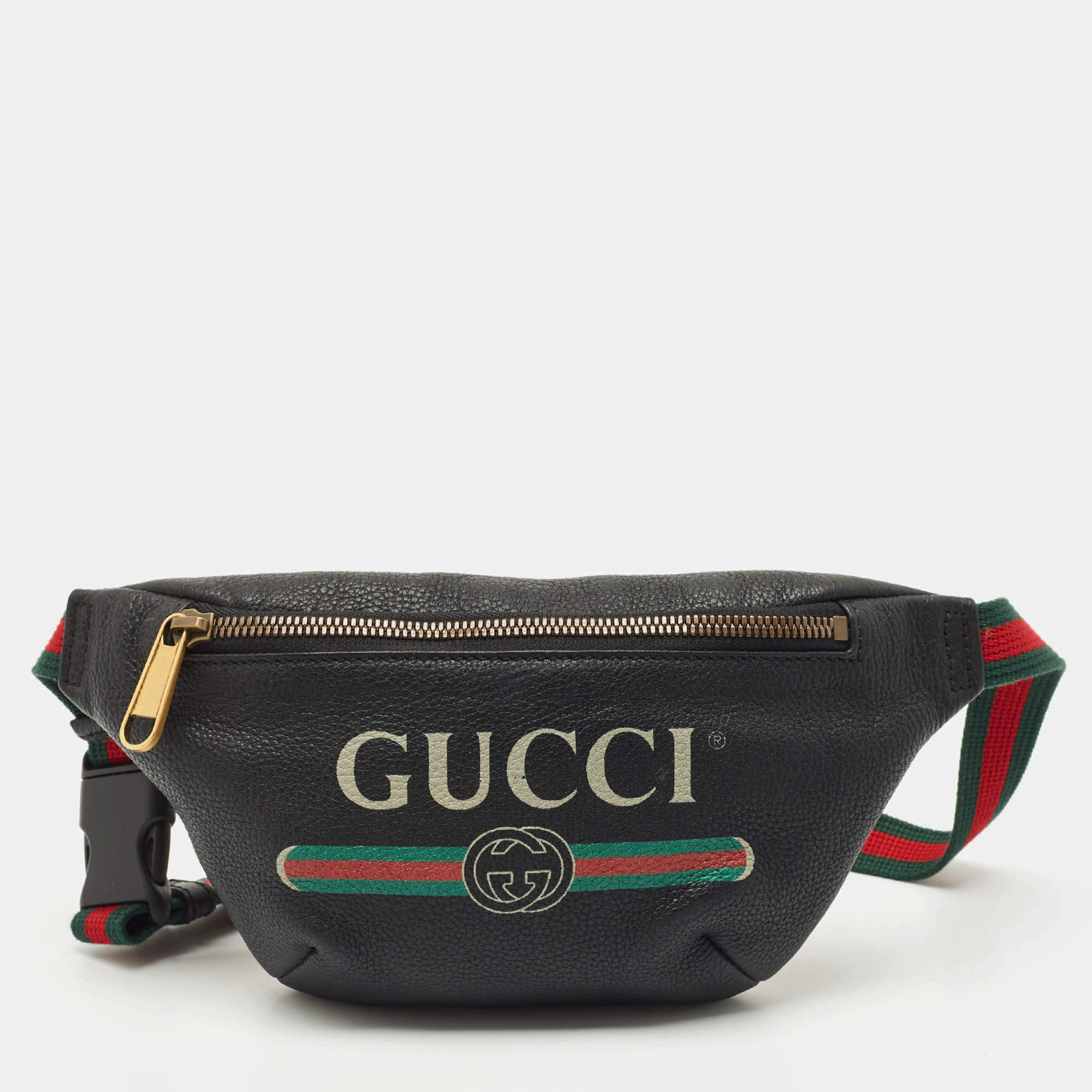 Gucci Black Leather Logo Web Small Belt Bag