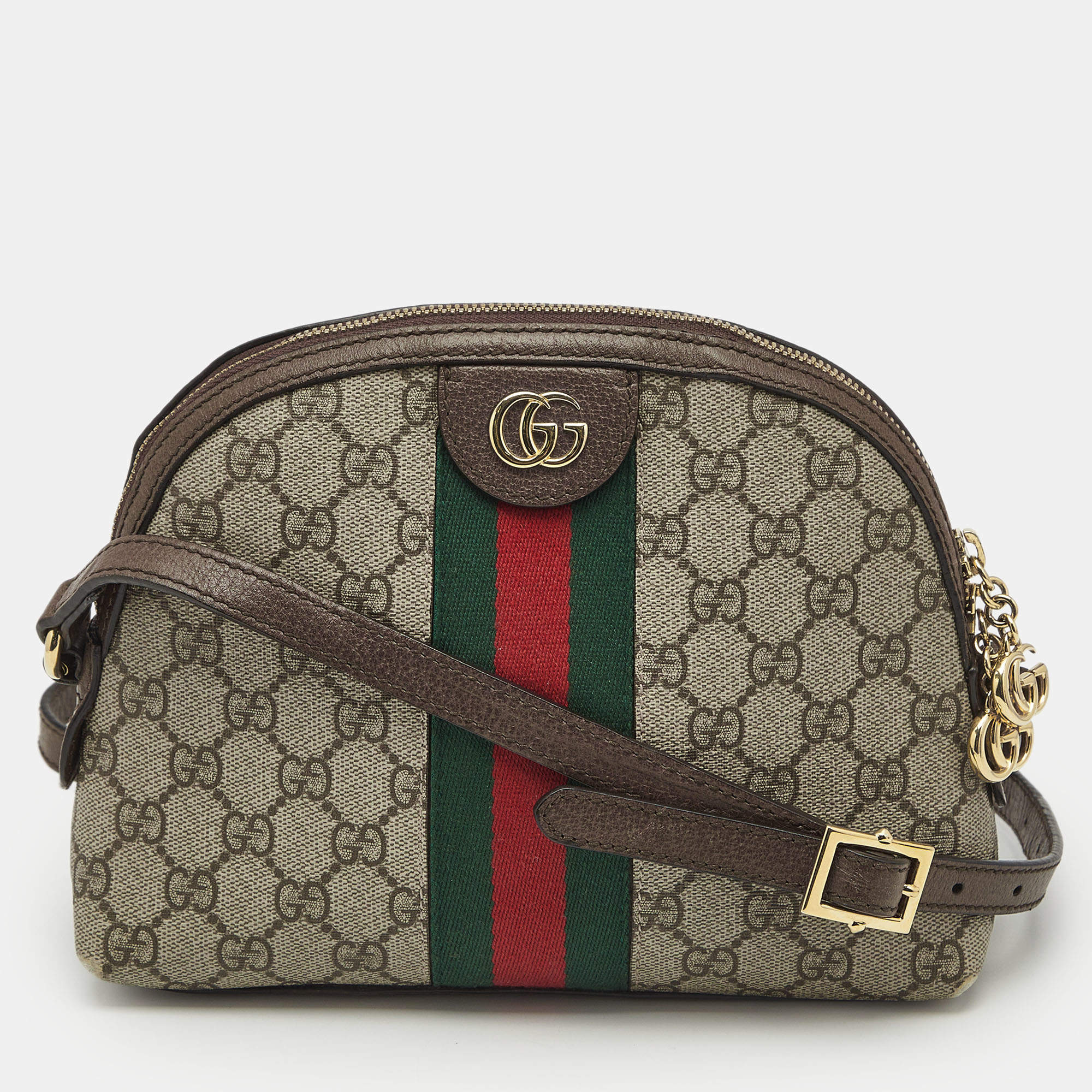 Gucci Beige/Brown GG Supreme Canvas Small Web Ophidia Shoulder Bag