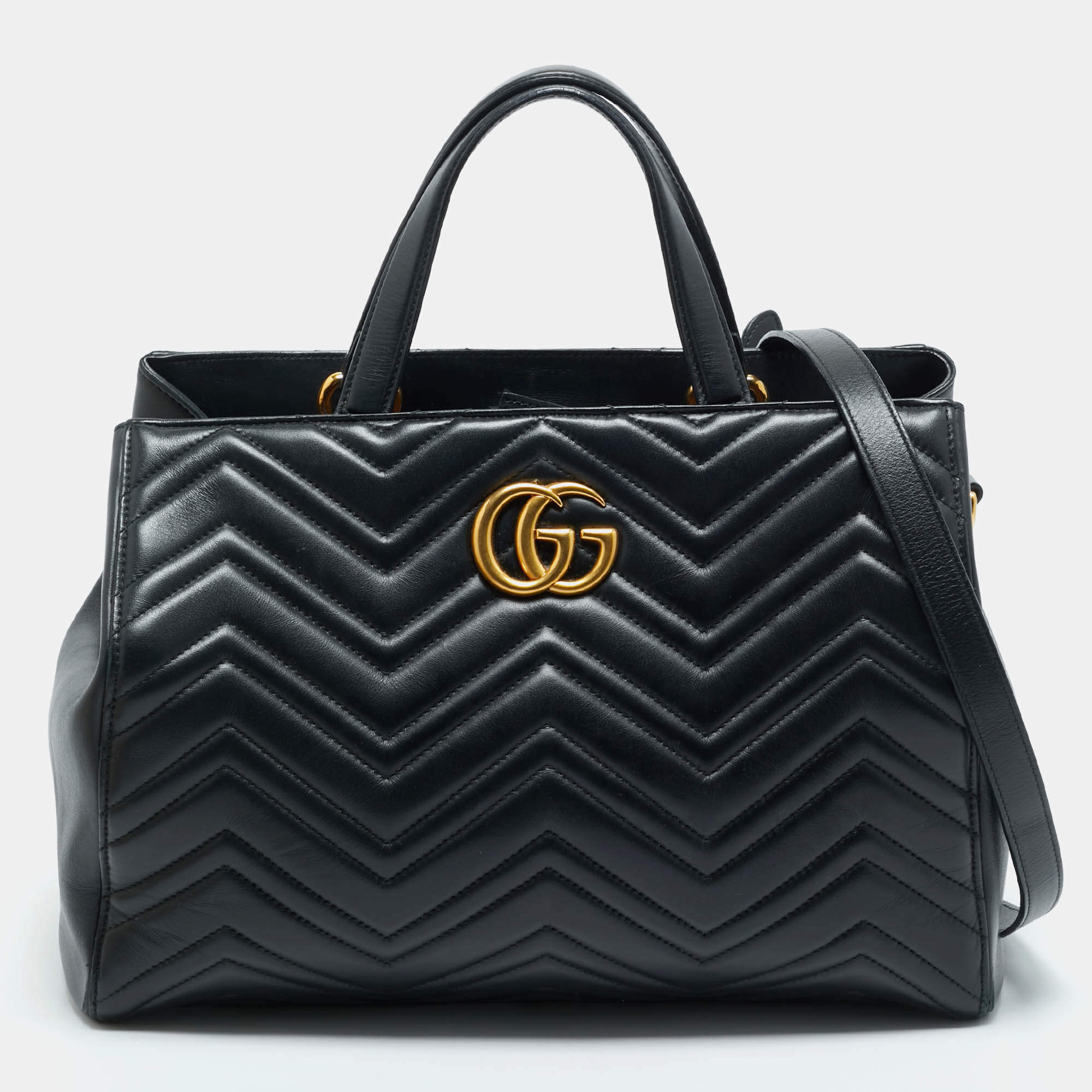 Gucci Black Matelasse Leather Medium GG Marmont Tote