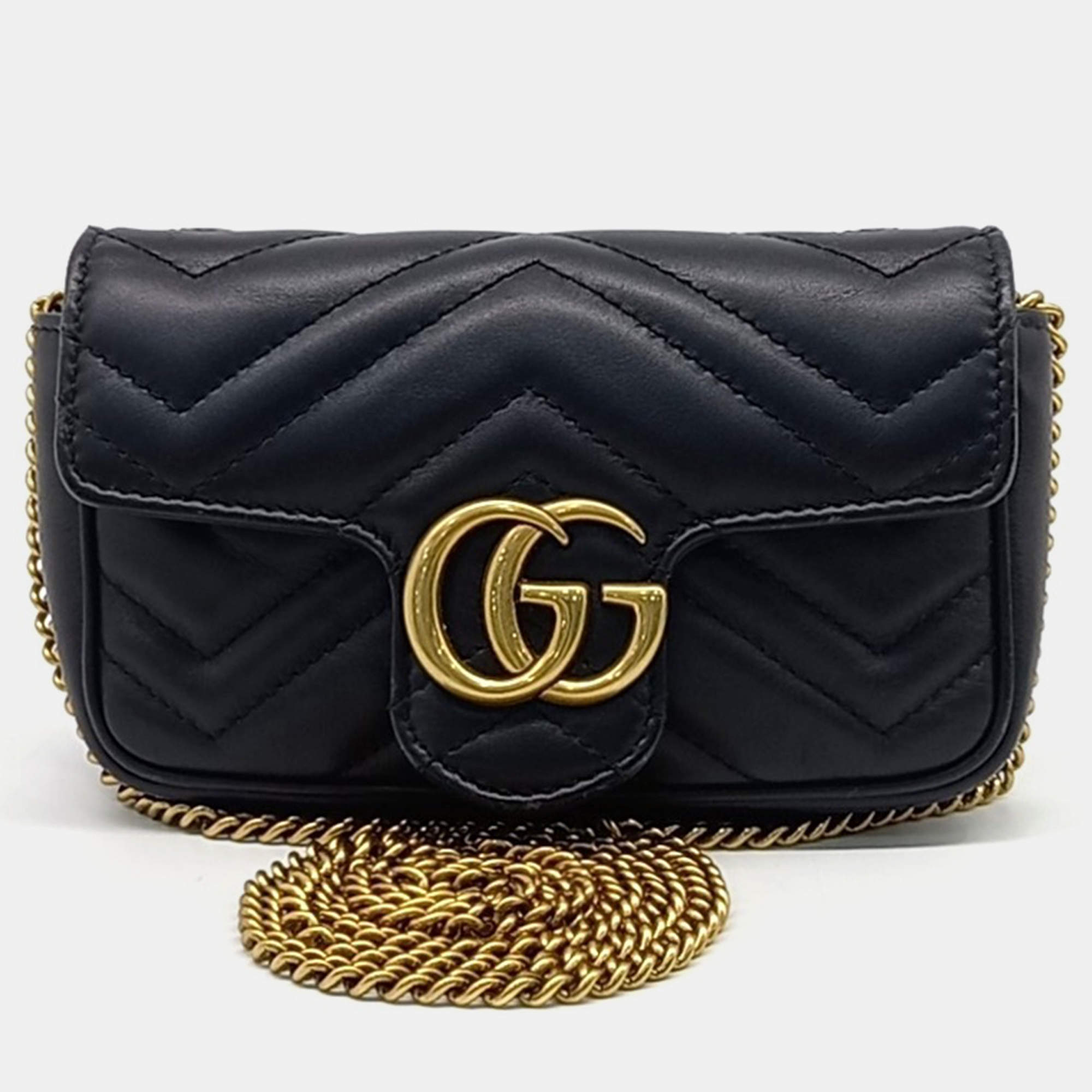 Gucci Black Leather Matrasse Super Mini Crossbody Bag