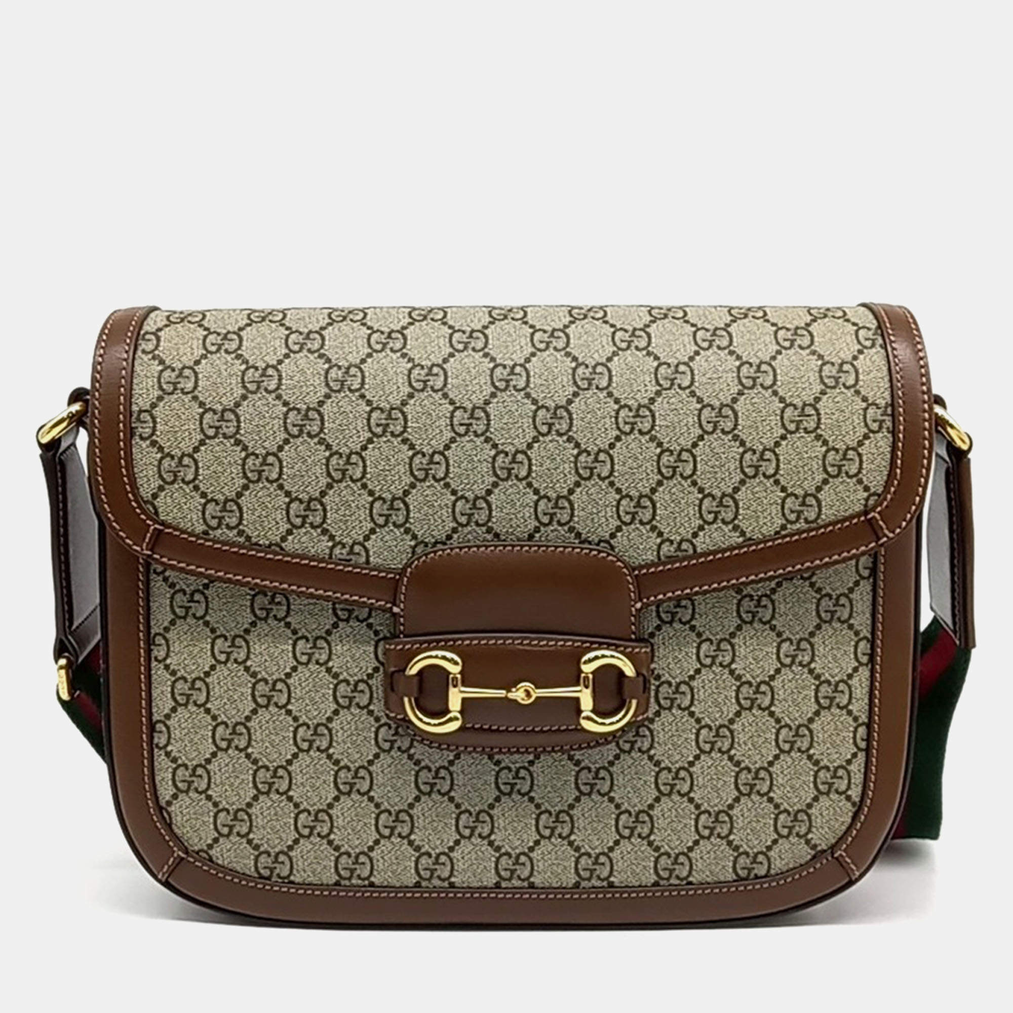 Gucci Black Brown Leather and PVC 1955 Horsebit Shoulder Bag
