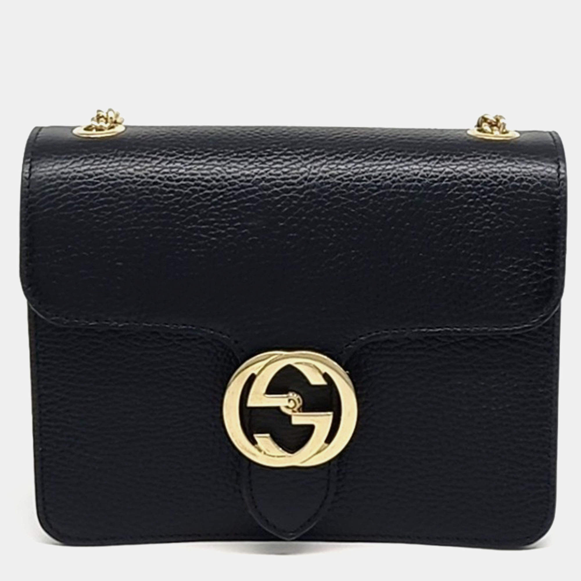 Gucci Black Leather Interlocking GG Crossbody Bag