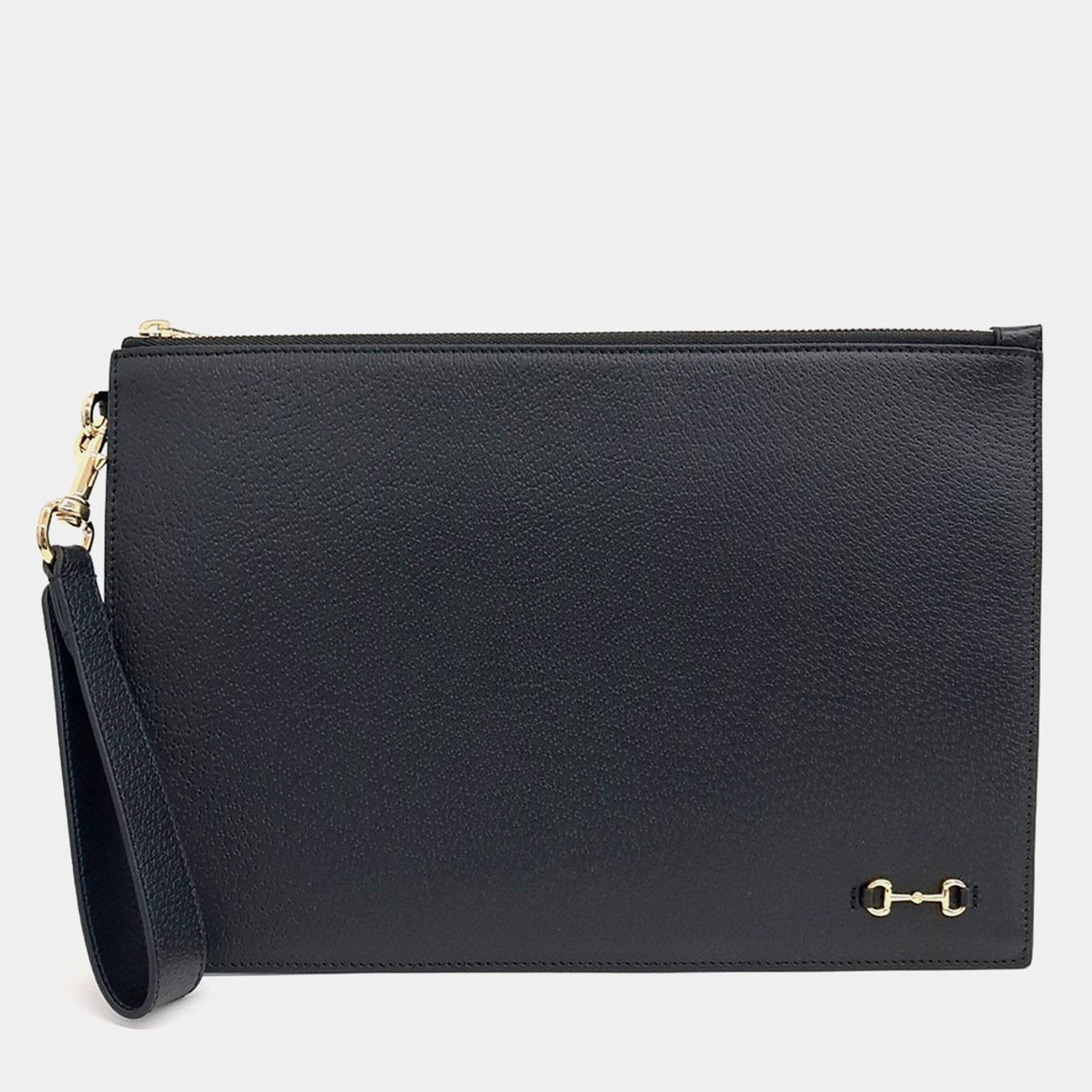 Gucci Black Leather Horsebit Clutch
