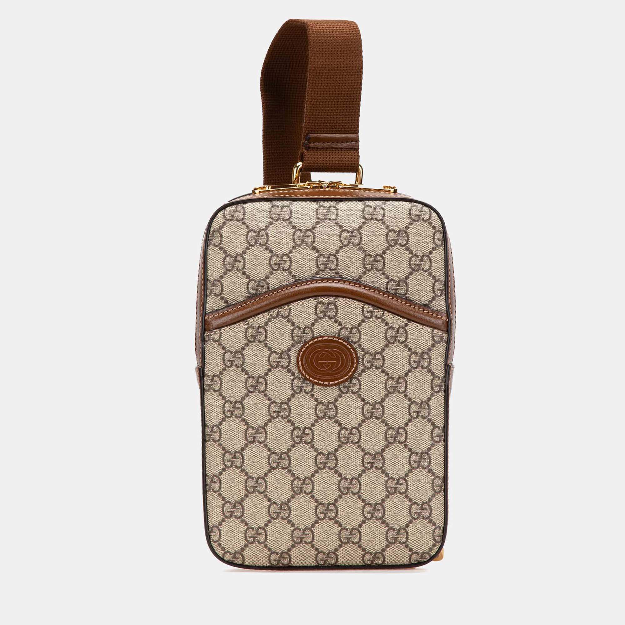 Gucci Brown GG Supreme Interlocking G Sling Bag