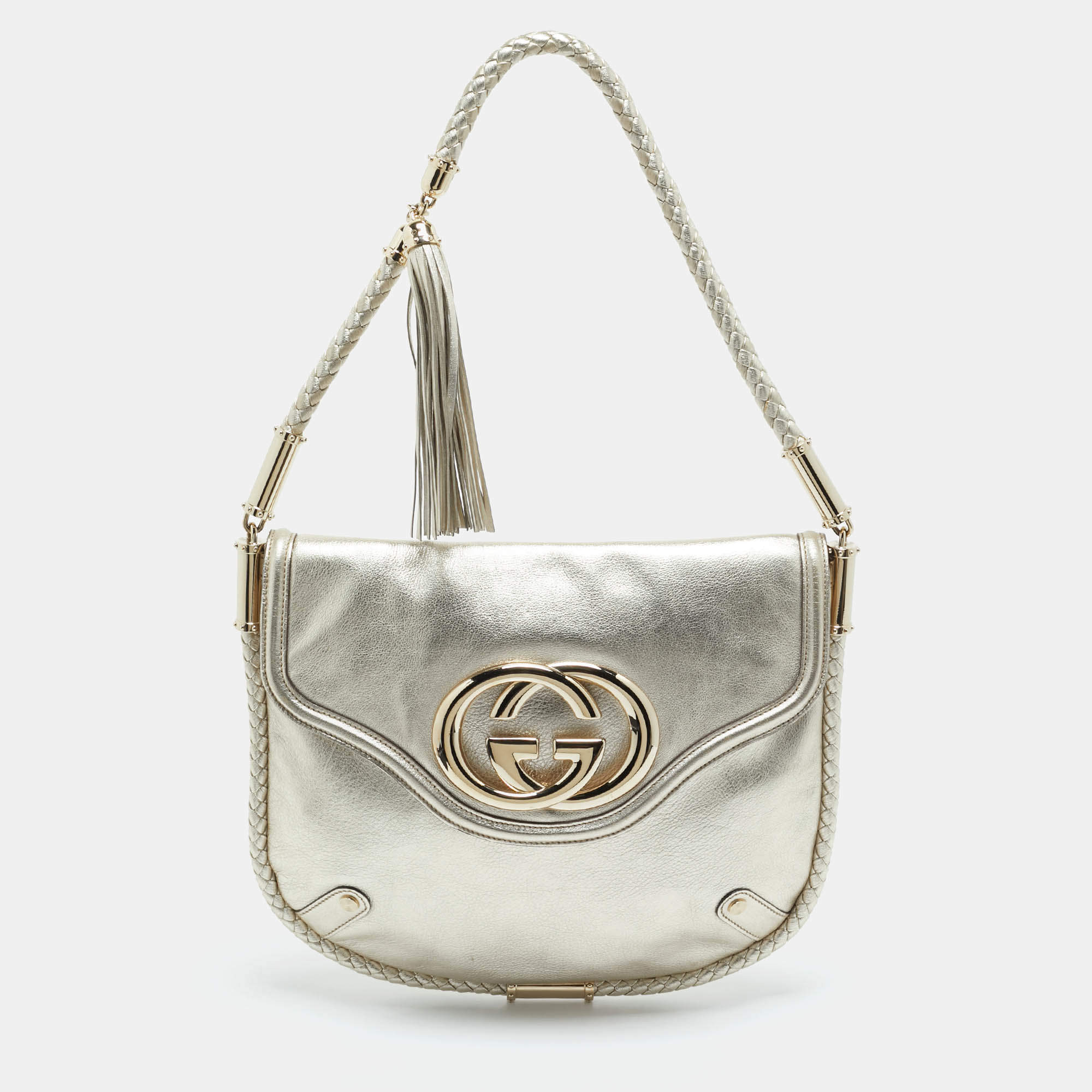 Gucci Gold Leather Medium Britt Tassel Hobo