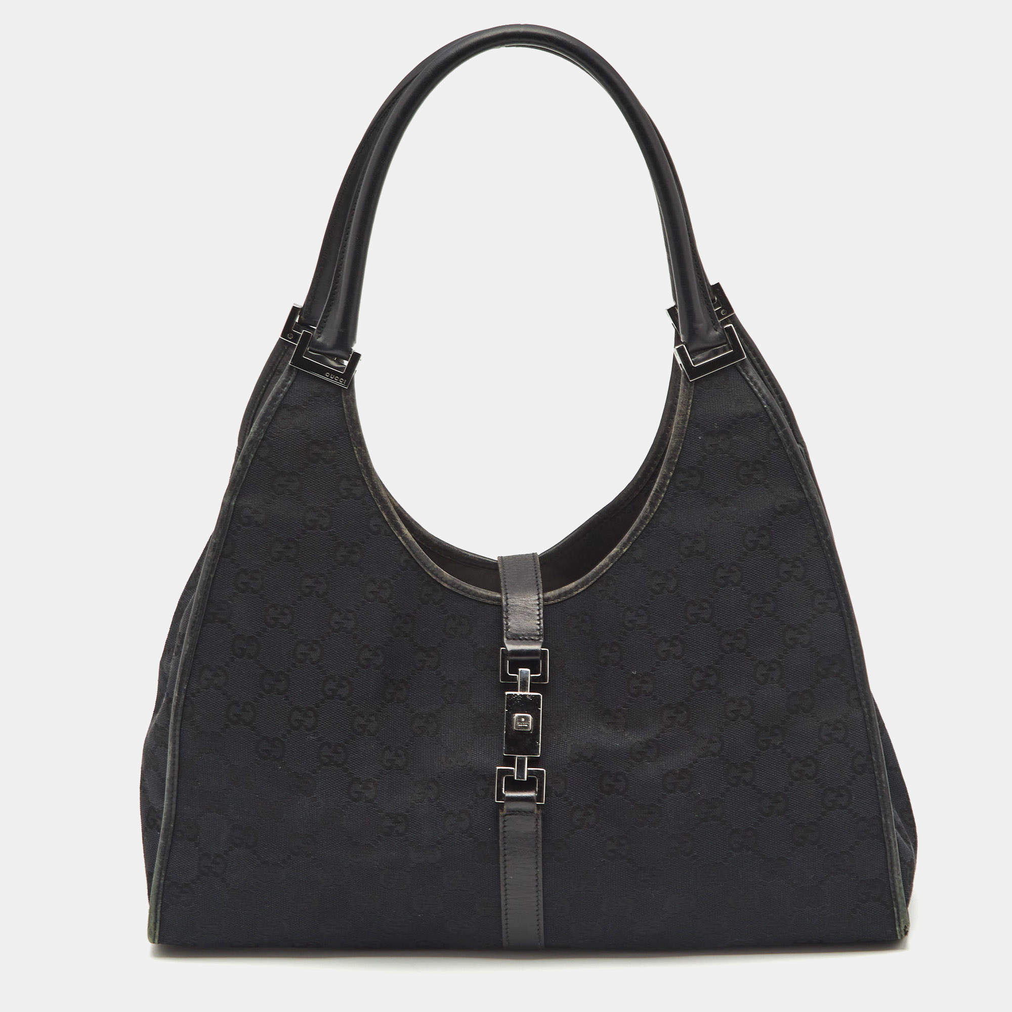Gucci Black GG Canvas and Leather Jackie O Hobo