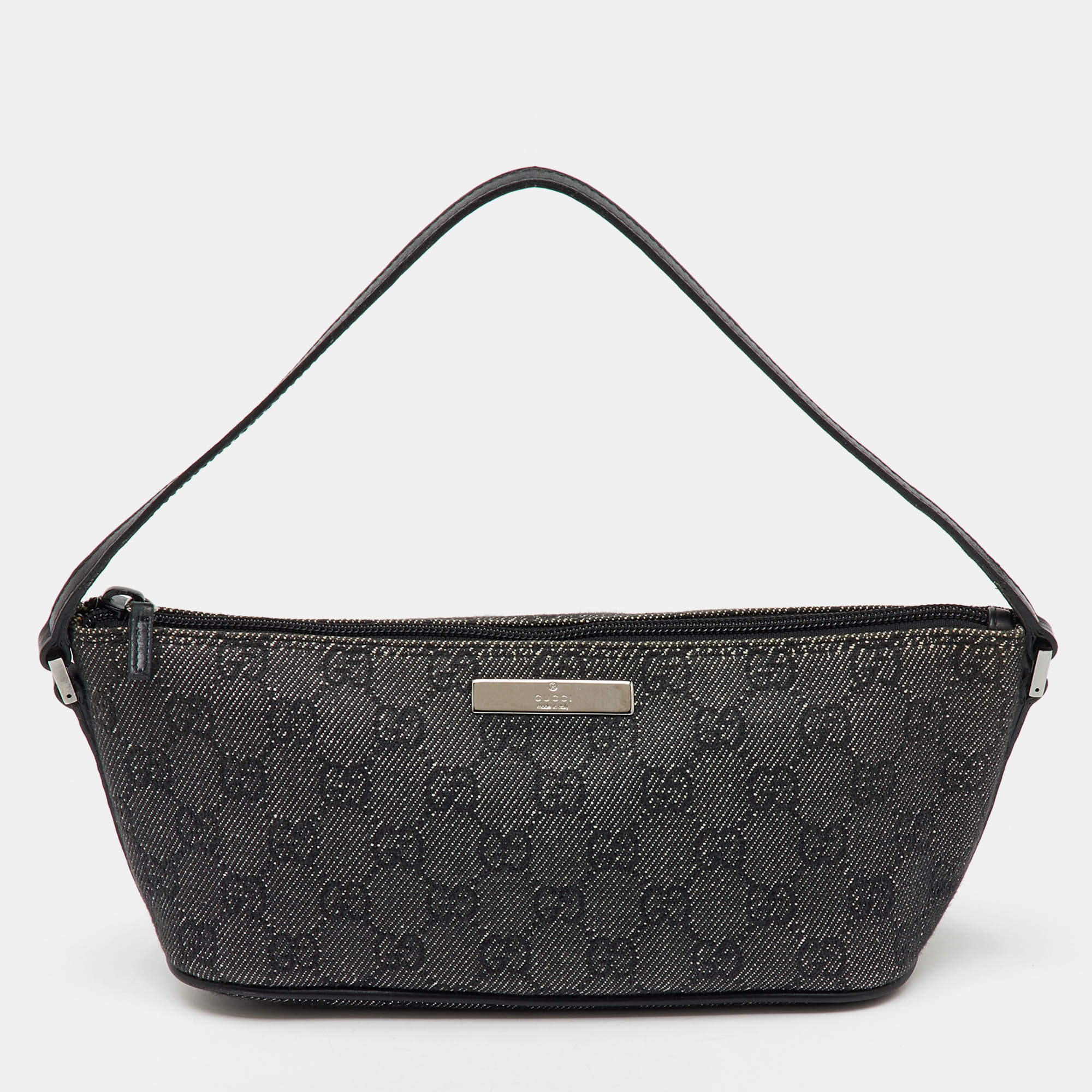 Gucci Dark Grey/Black GG Canvas And Leather Boat Pochette