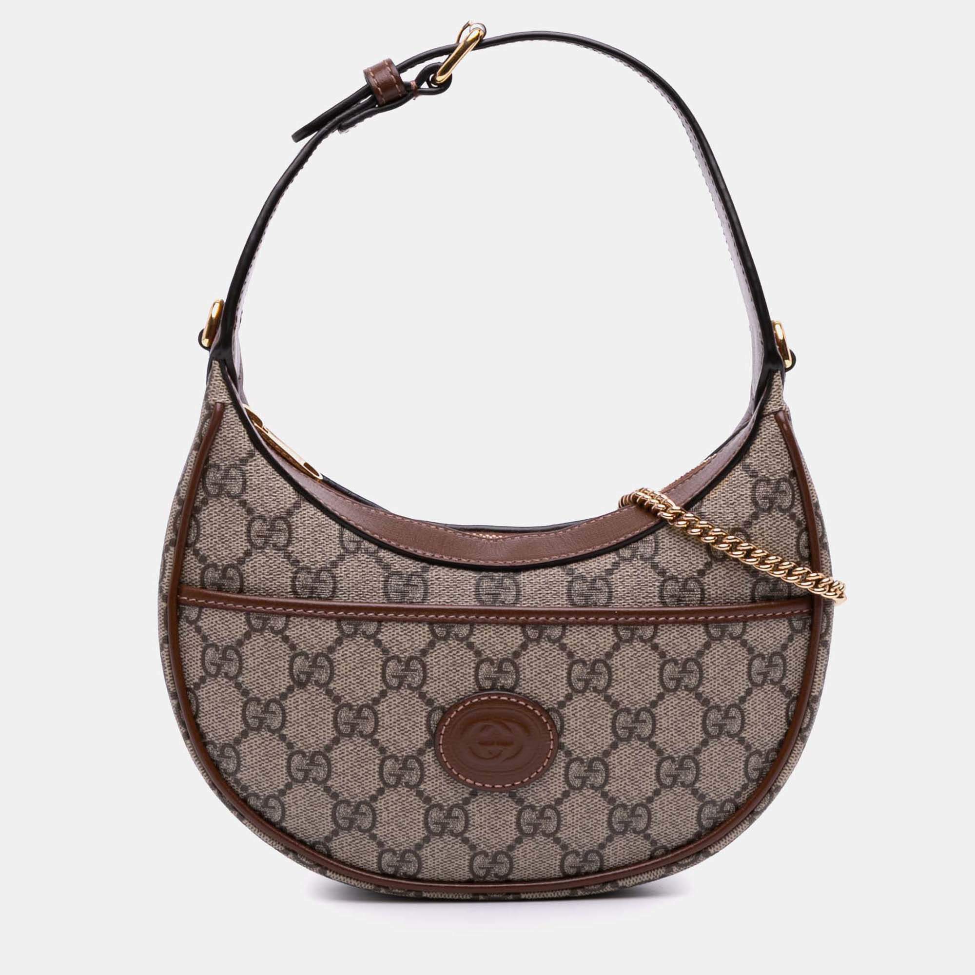Gucci Brown Mini GG Supreme Half Moon Bag