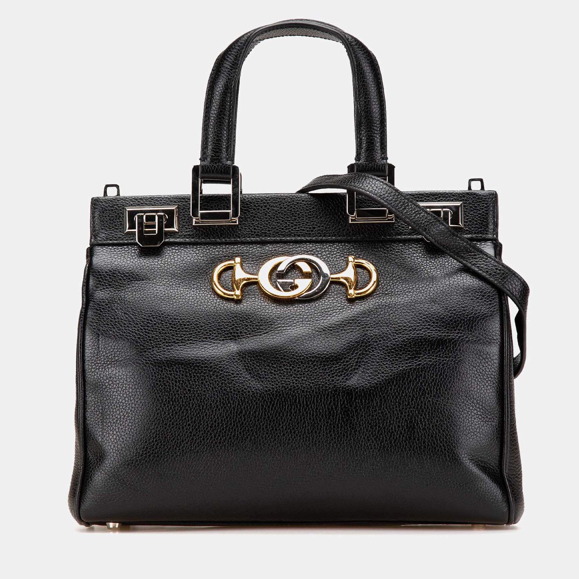 Gucci Black Small Grained Calfskin Zumi Top Handle Bag