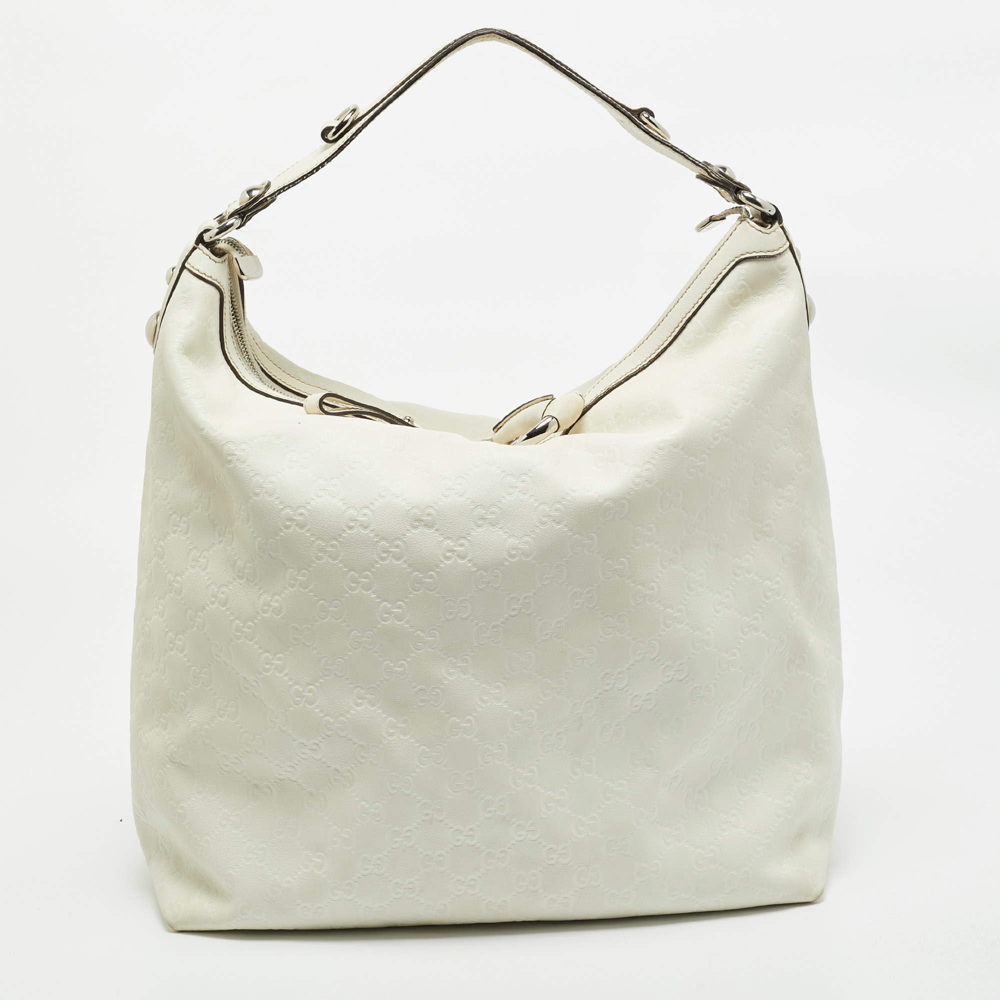 Gucci White Guccissima Leather Large Icon Bit Hobo 