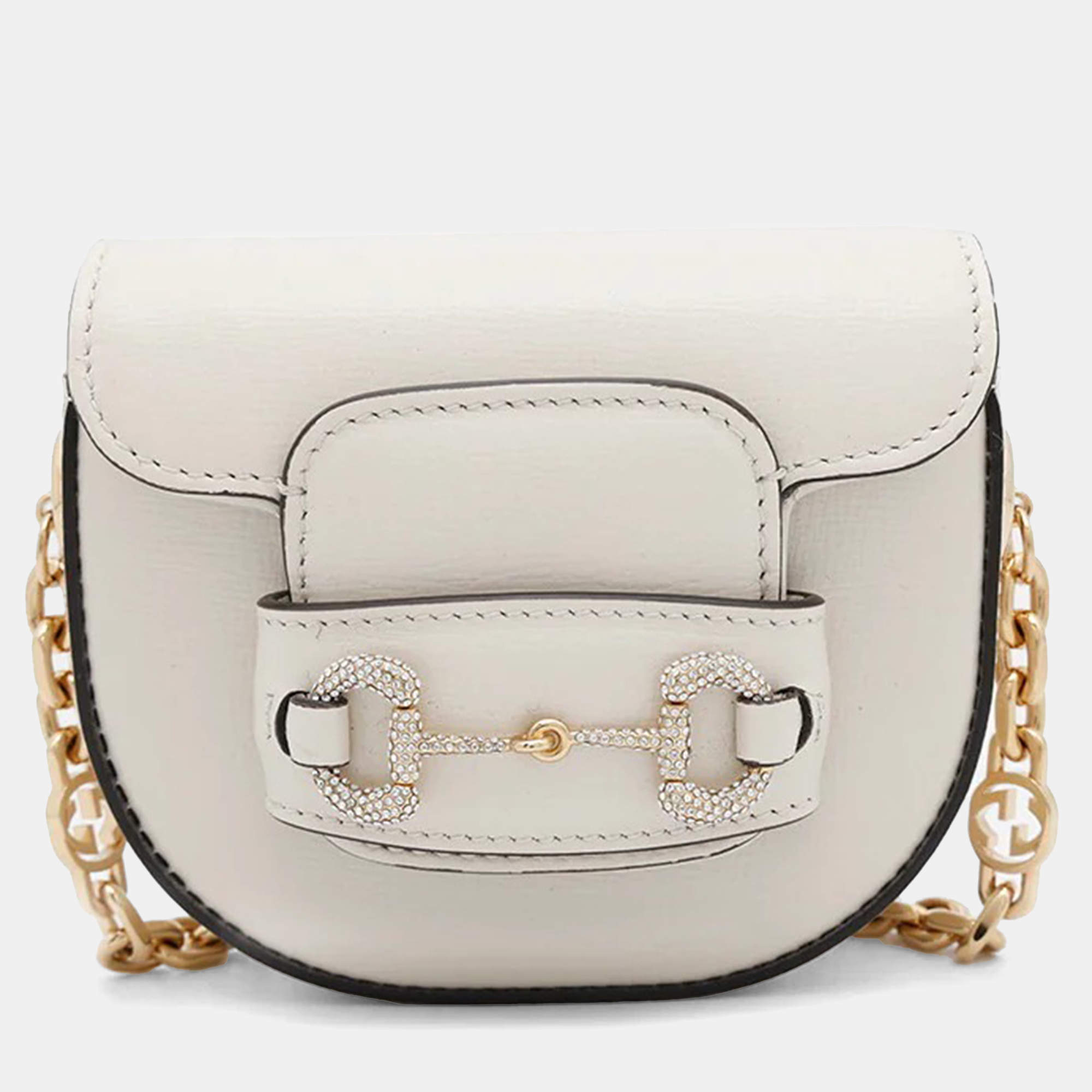 Gucci Horsebit 1955 White Leather Belt Bag 