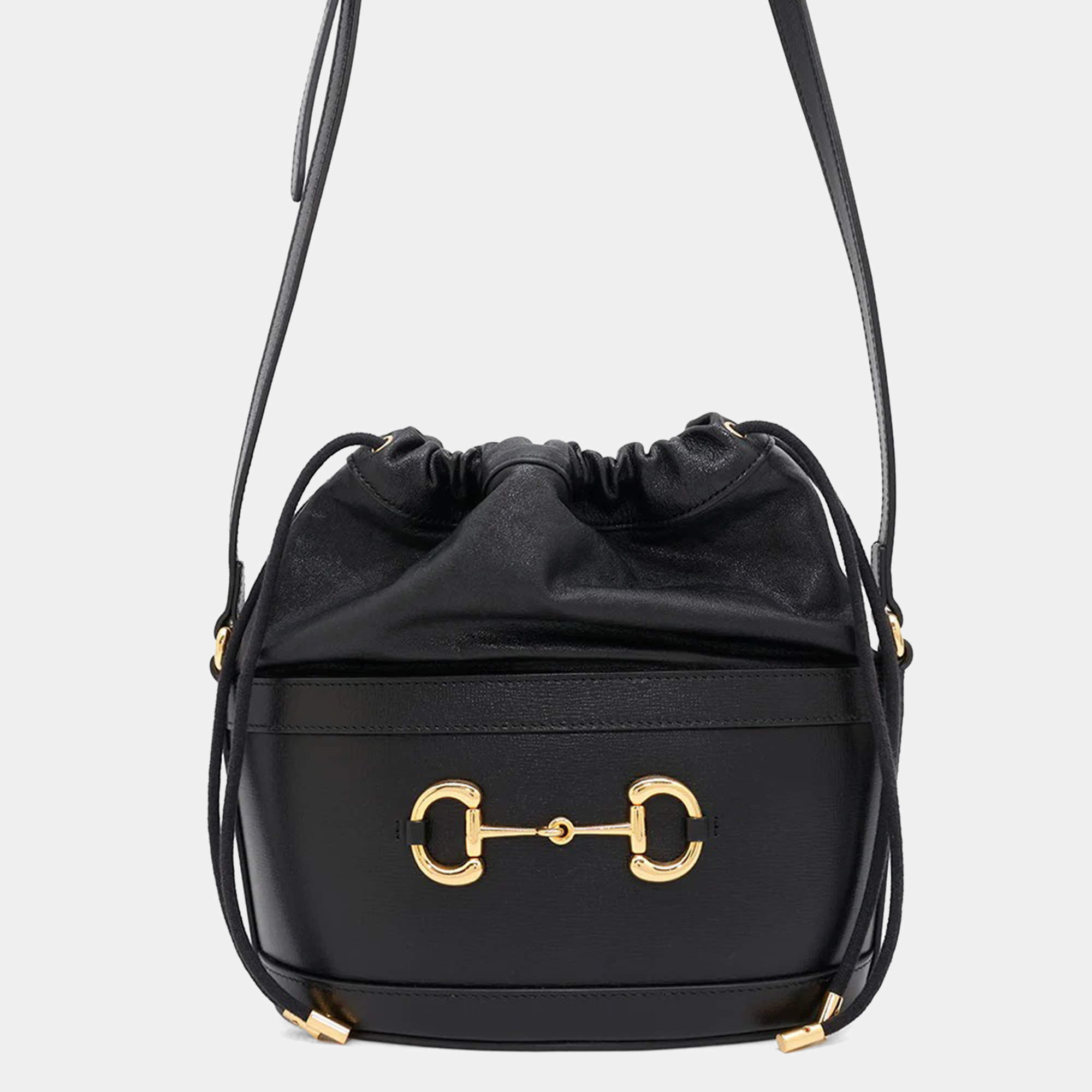 Pre Owned Gucci Horsebit 1955 Black Leather Bucket Bag