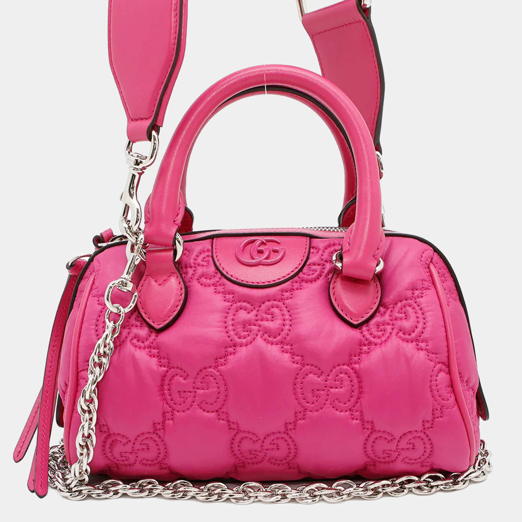 Gucci GG Matelassé Pink Nylon and Leather 2Way Handbag