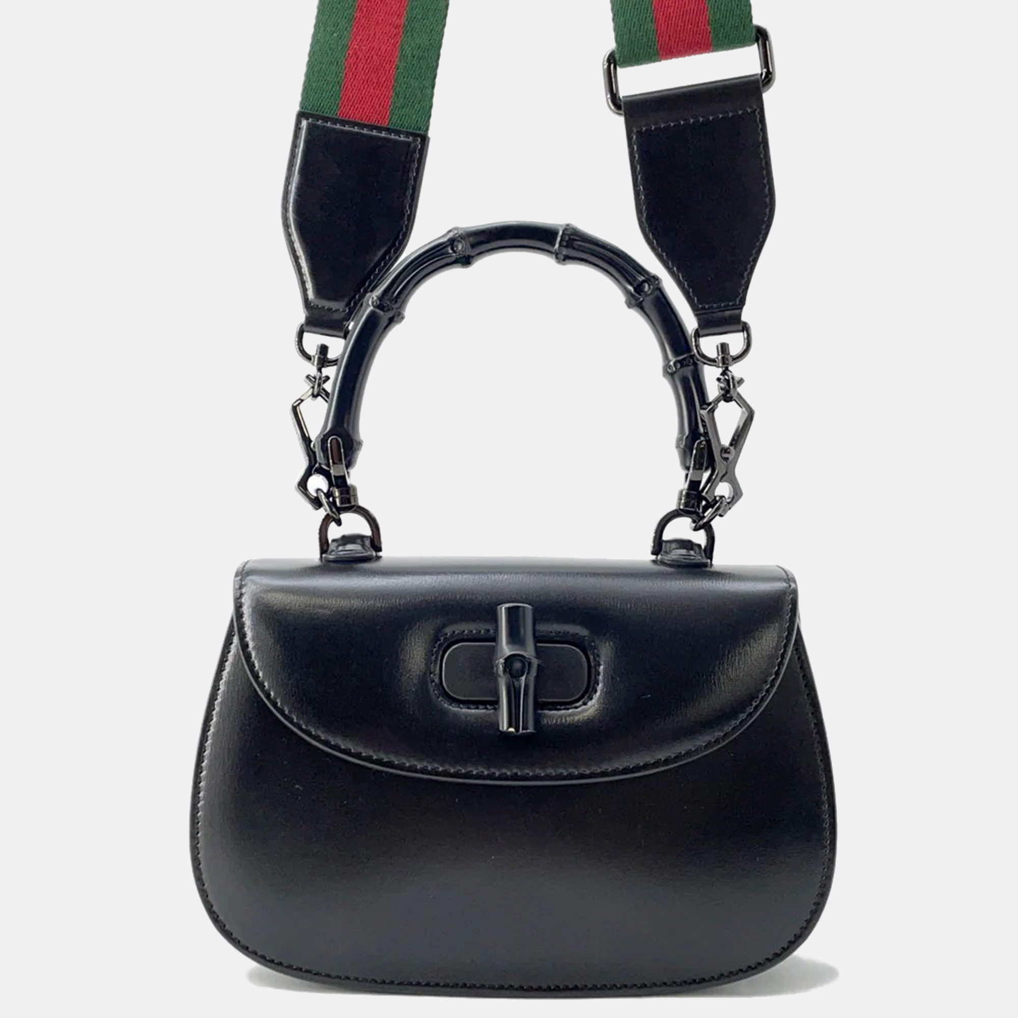 Gucci Bamboo 1947 Top Handle Bag Black Leather Size Small
