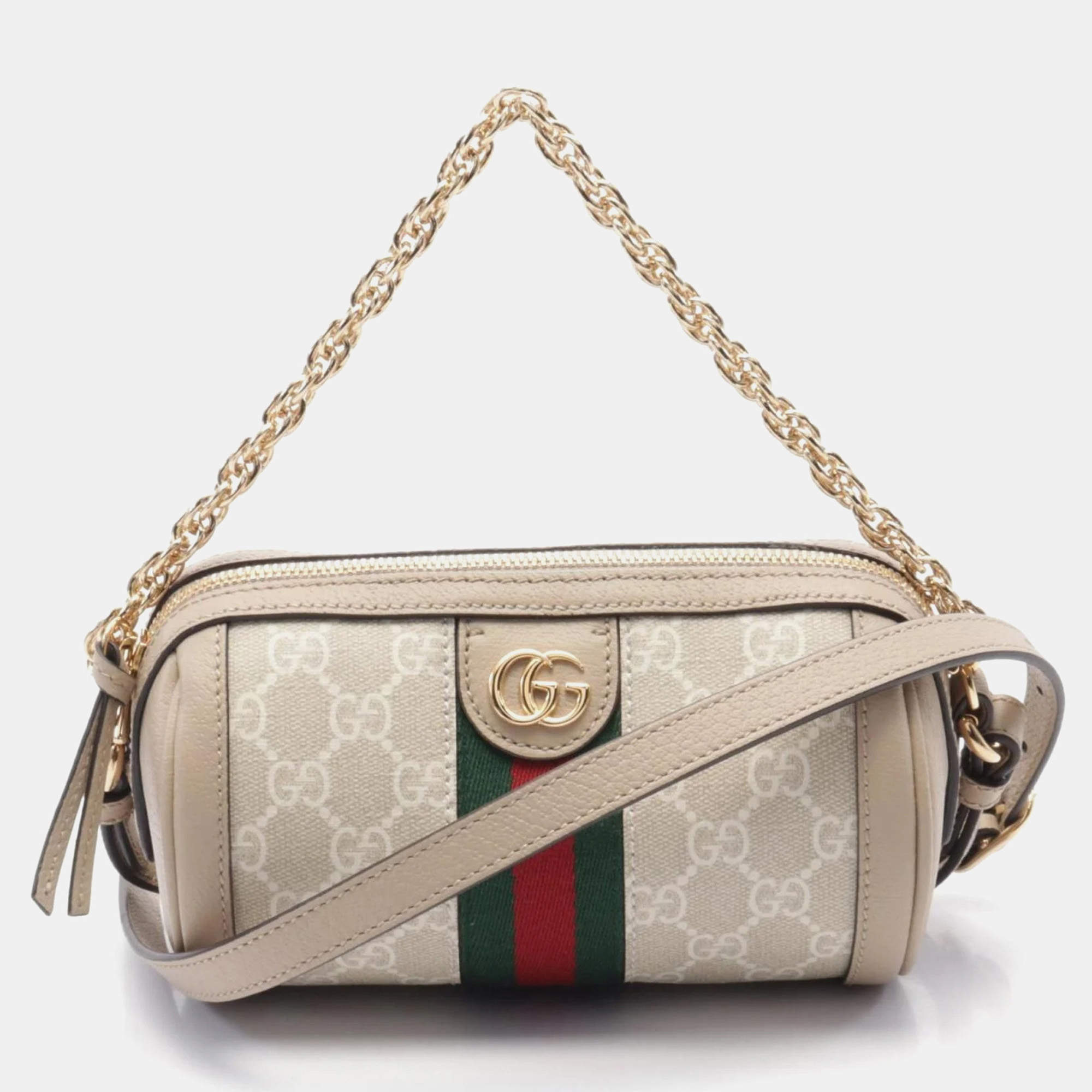 Gucci Ophidia Gg Supreme Mini Shoulder Bag Coated Canvas Leather Beige Multicolor