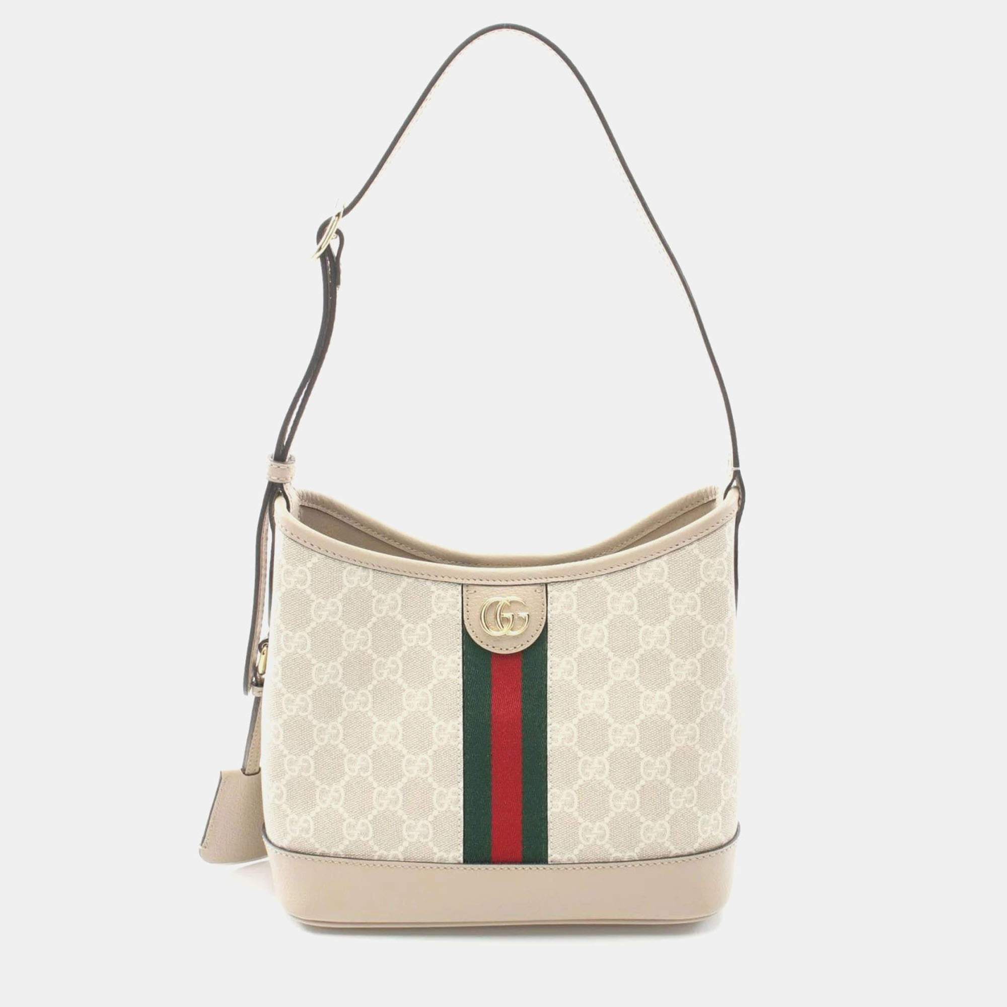 Gucci Ophidia Gg Supreme Small Shoulder Bag Coated Canvas Leather Beige