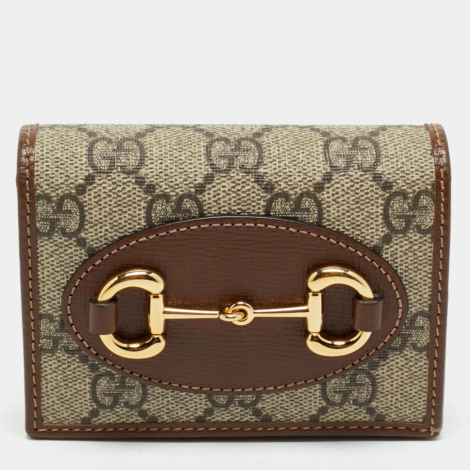 Gucci Brown/Beige GG Supreme Canvas and Leather Horsebit 1955 Card Case