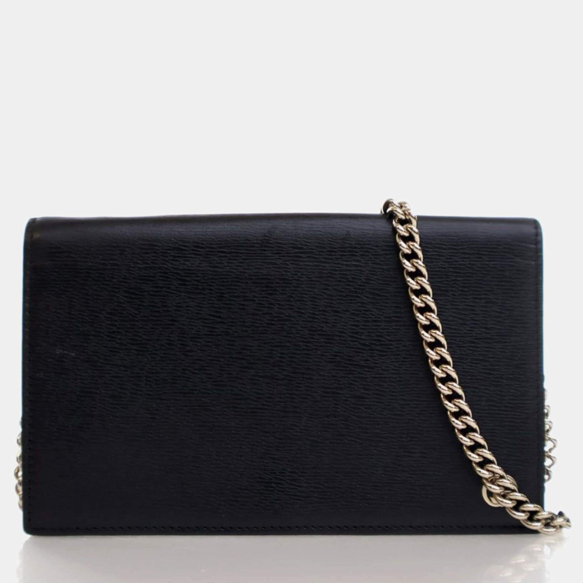 Pre Owned Gucci Betty Black Calfskin Wallet On Chain 