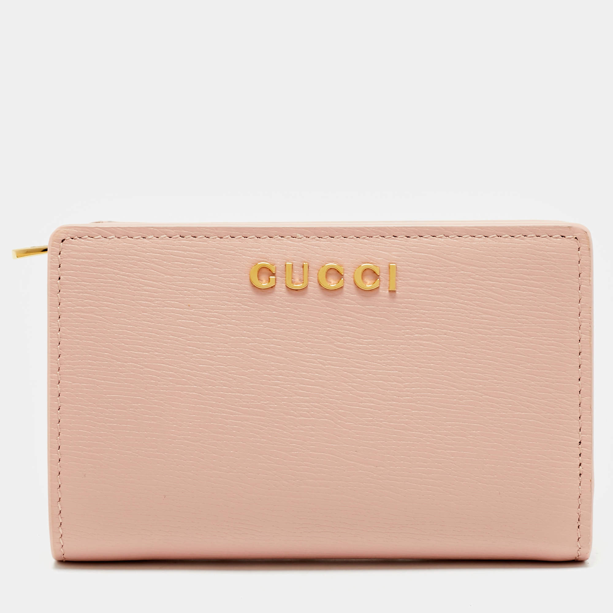 Gucci Light Pink Leather Card Case with Gucci Script