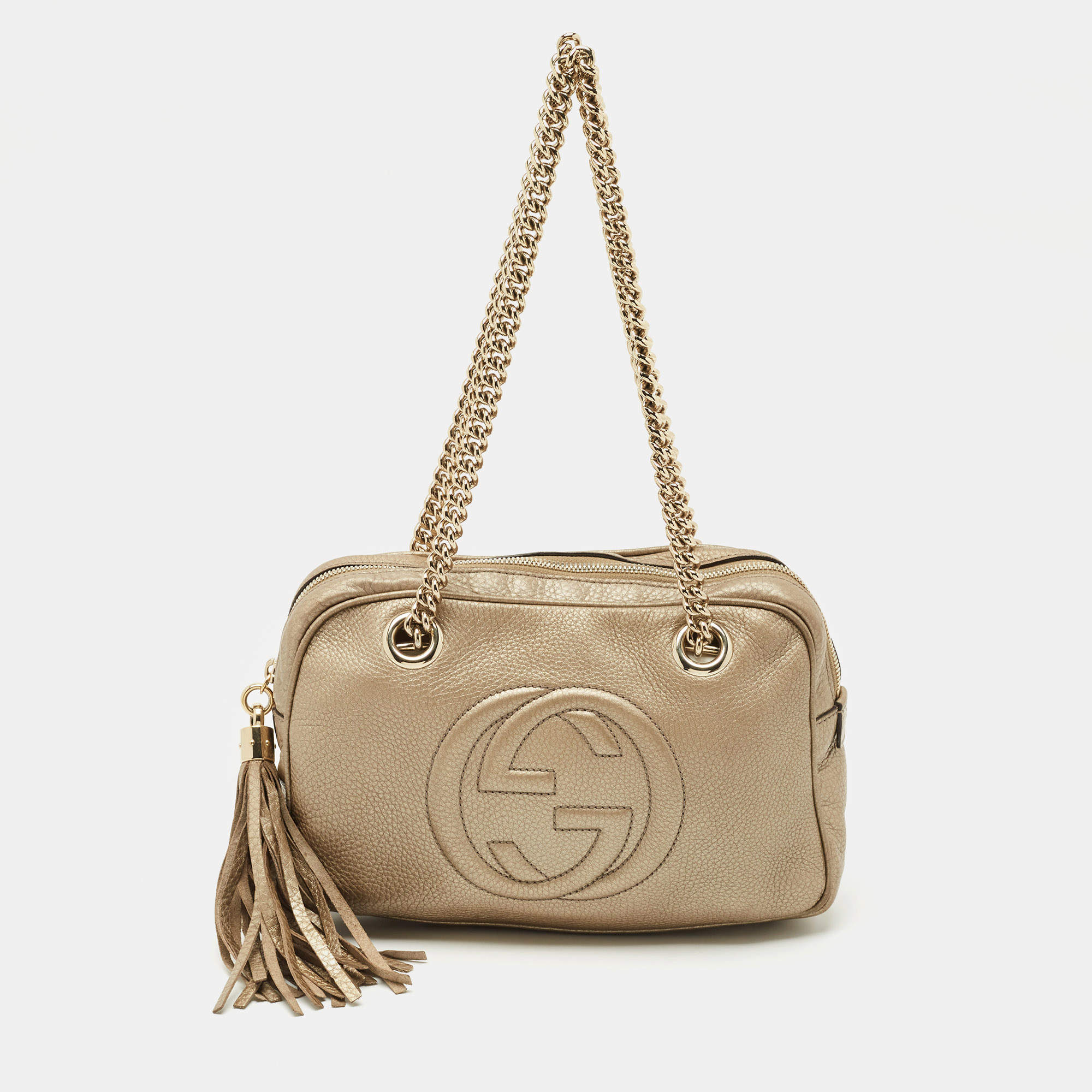 Gucci Light Gold Leather Medium Soho Disco Chain Bag