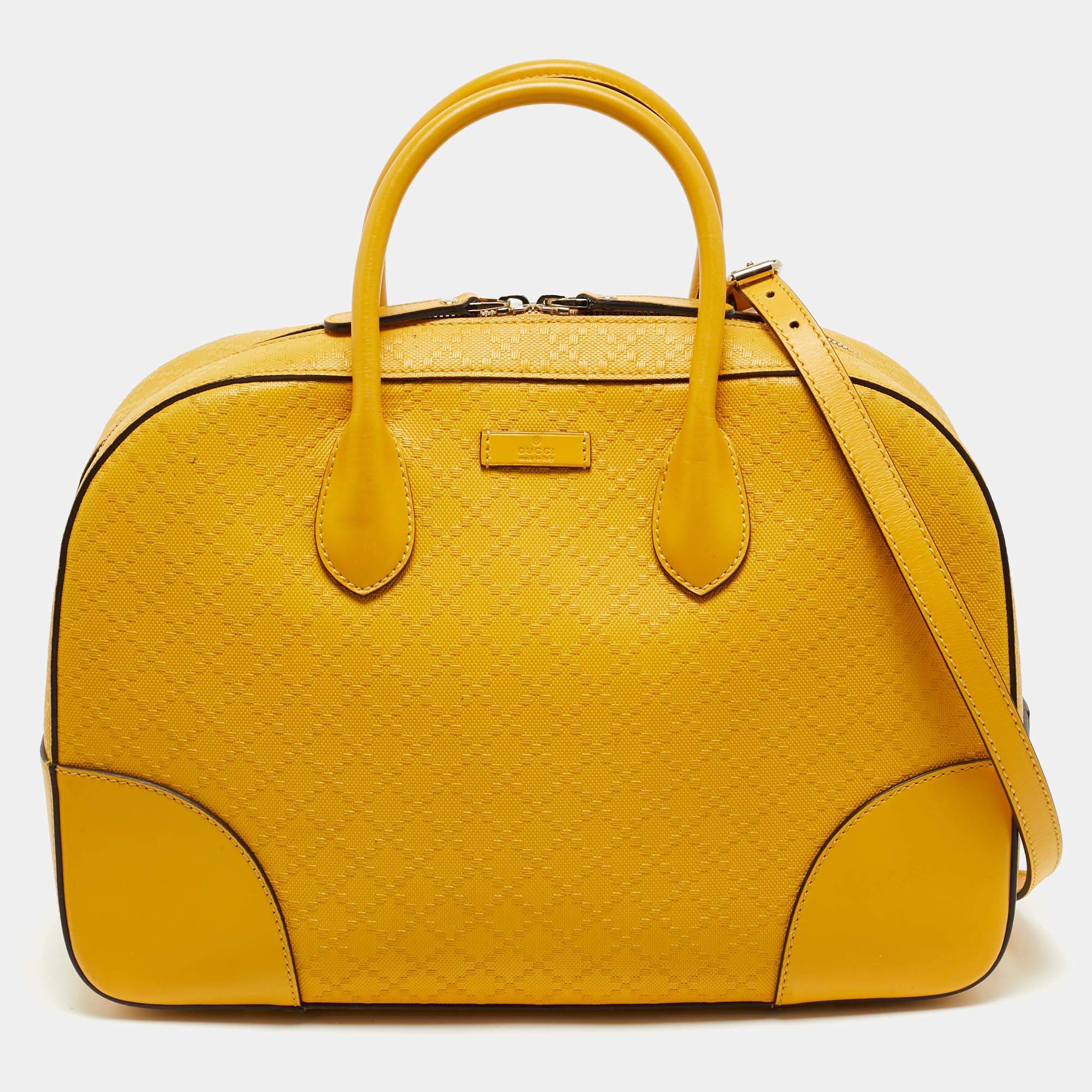 Pre Owned Gucci Yellow Diamante Leather Medium Bright Satchel