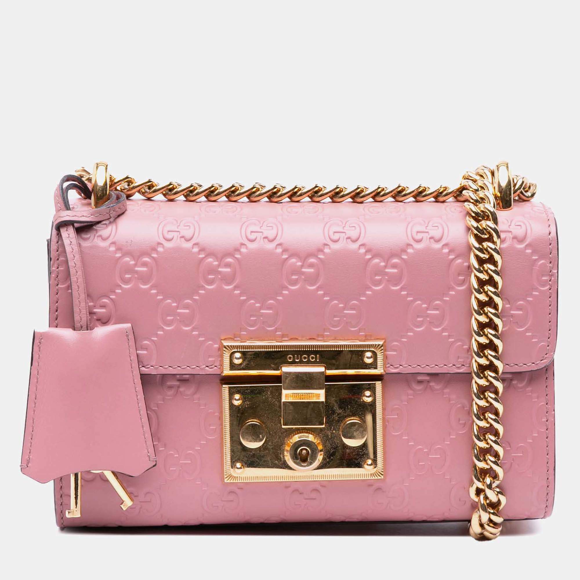 Gucci Pink Small Guccissima Padlock Crossbody