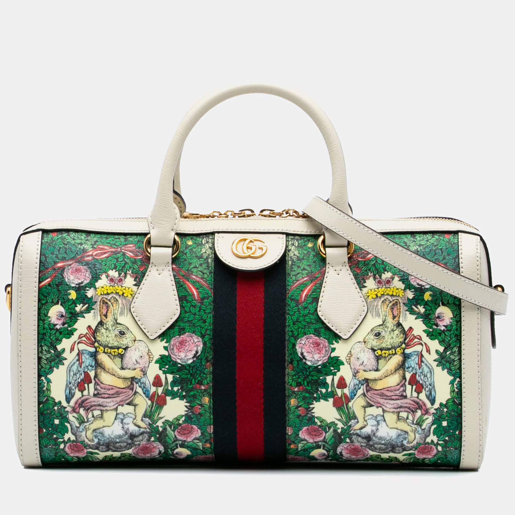 Gucci White Yuko Higuchi Medium Coated Canvas Ophidia Web Satchel