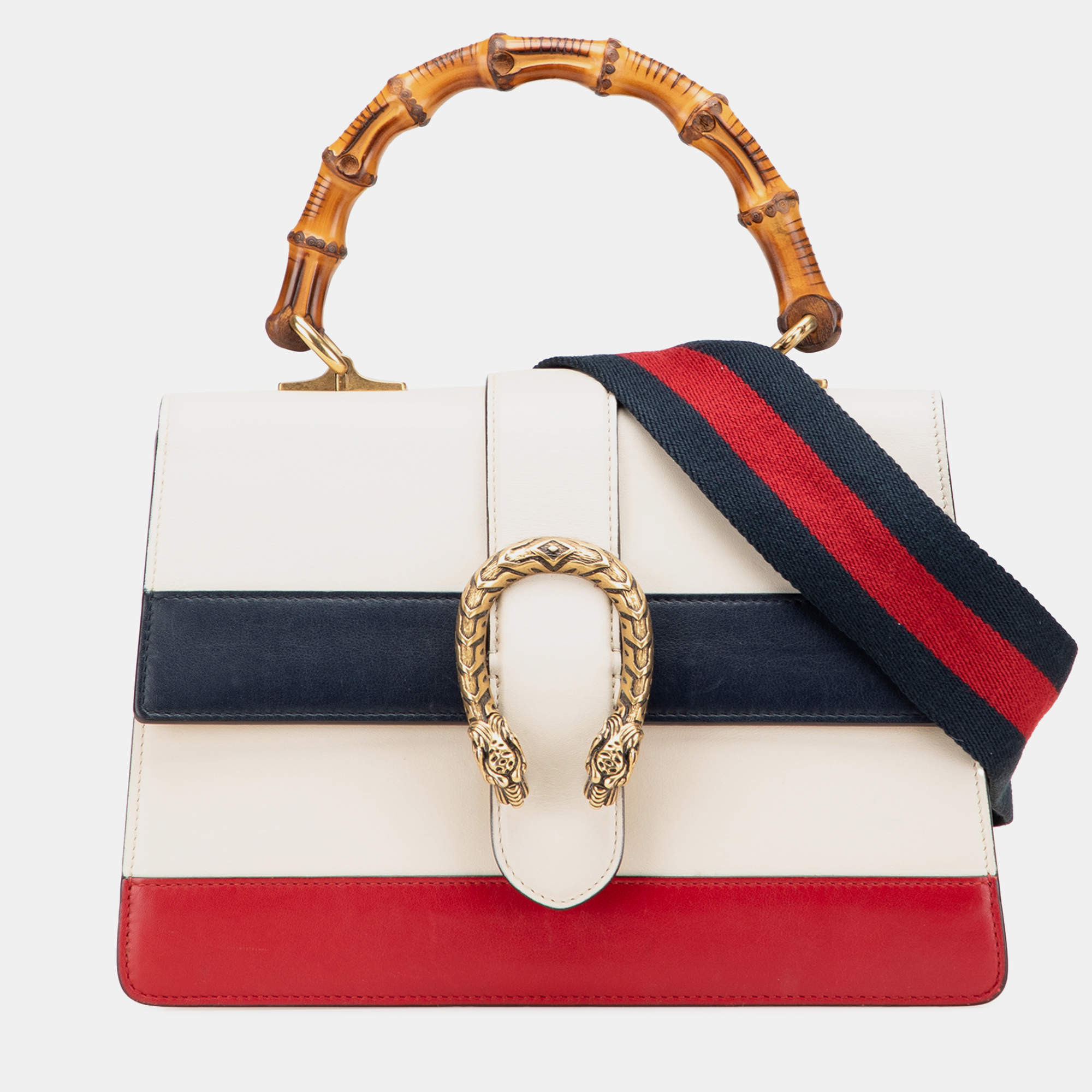 Gucci White Medium Leather Bamboo Dionysus Web Satchel