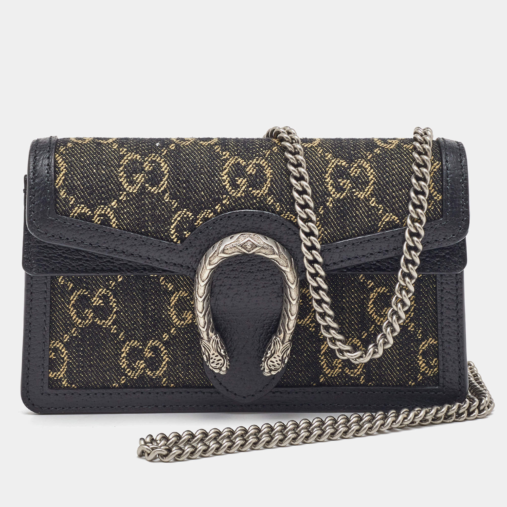 مملوكة مسبقًا Gucci Black/Grey GG Denim Super Mini Dionysus Shoulder Bag