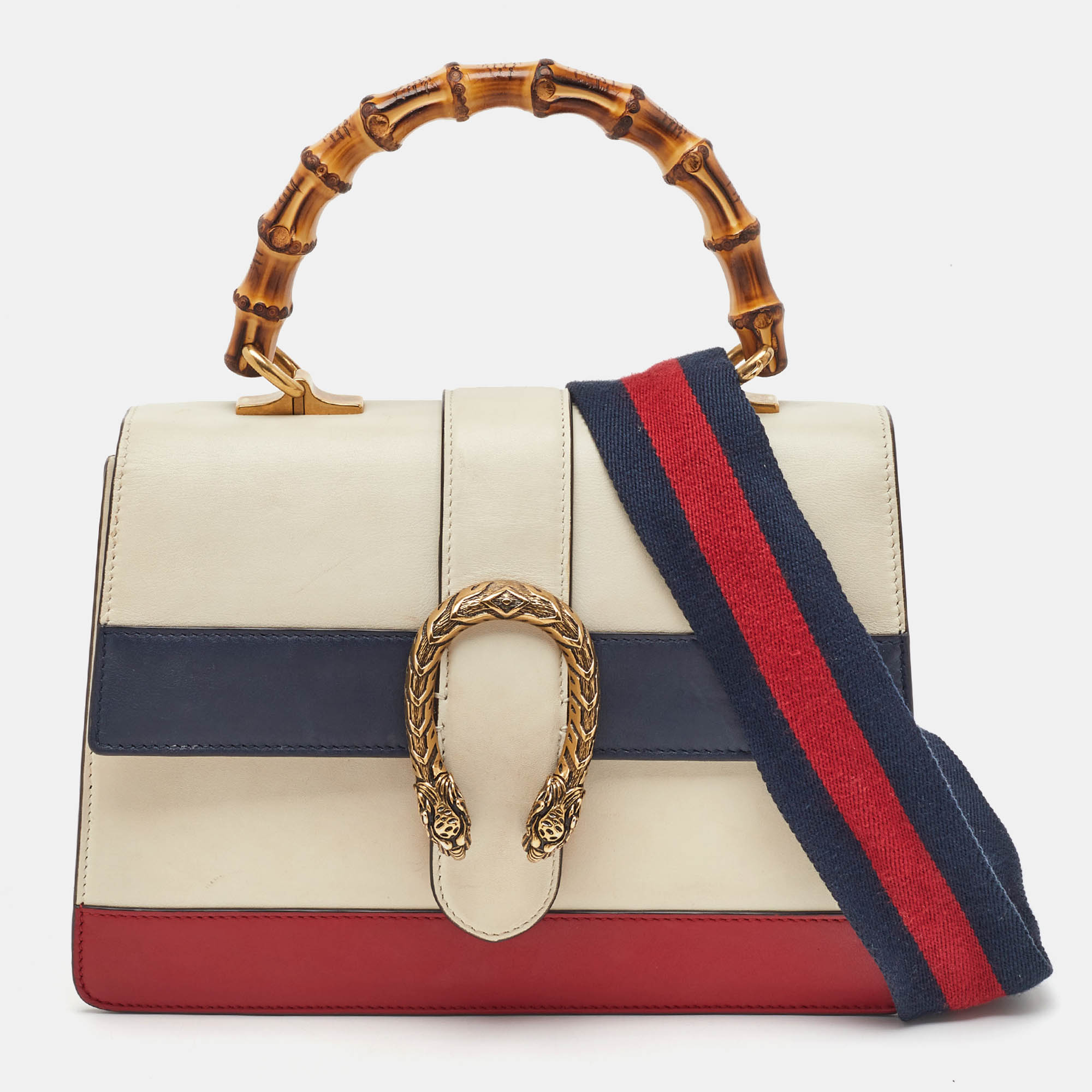 Pre Owned Gucci Tricolor Leather Medium Dionysus Bamboo Top Handle Bag