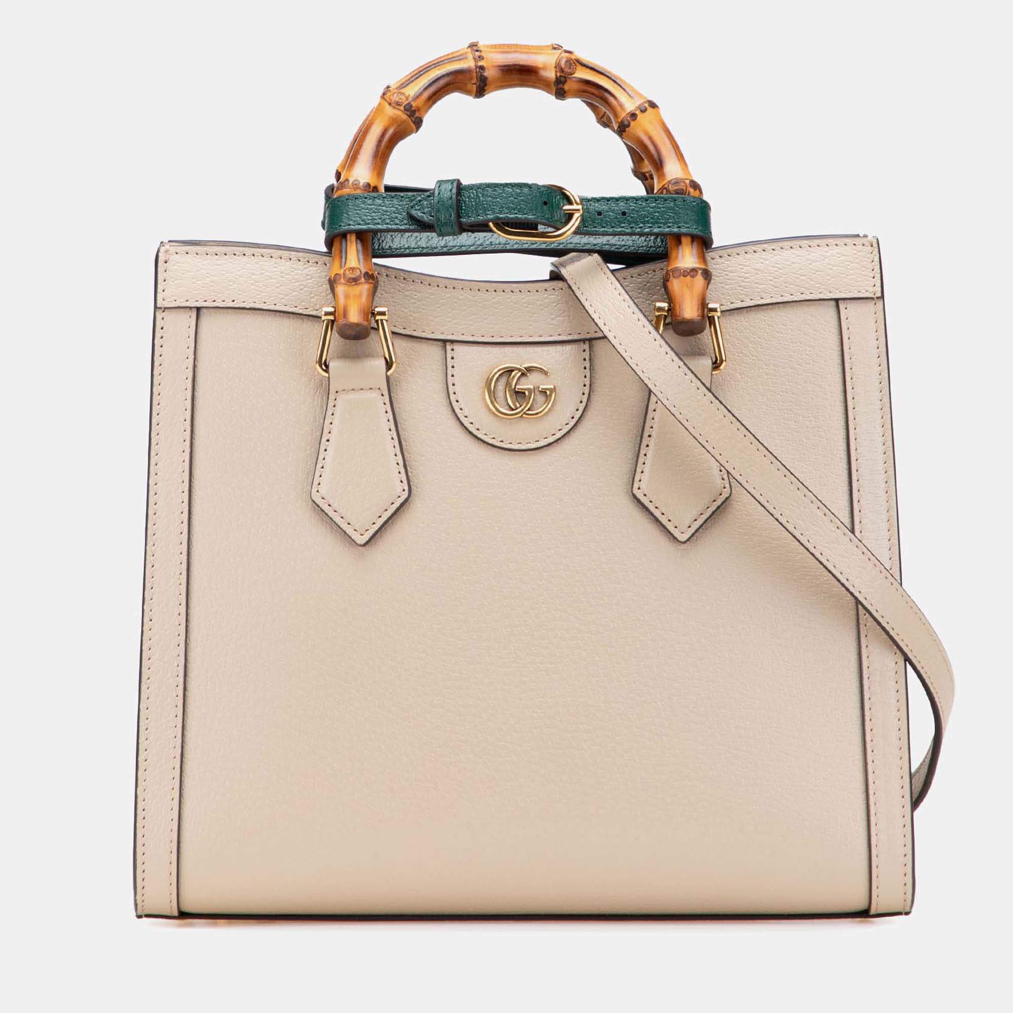 Pre Owned Gucci Beige Small Leather Bamboo Diana Satchel