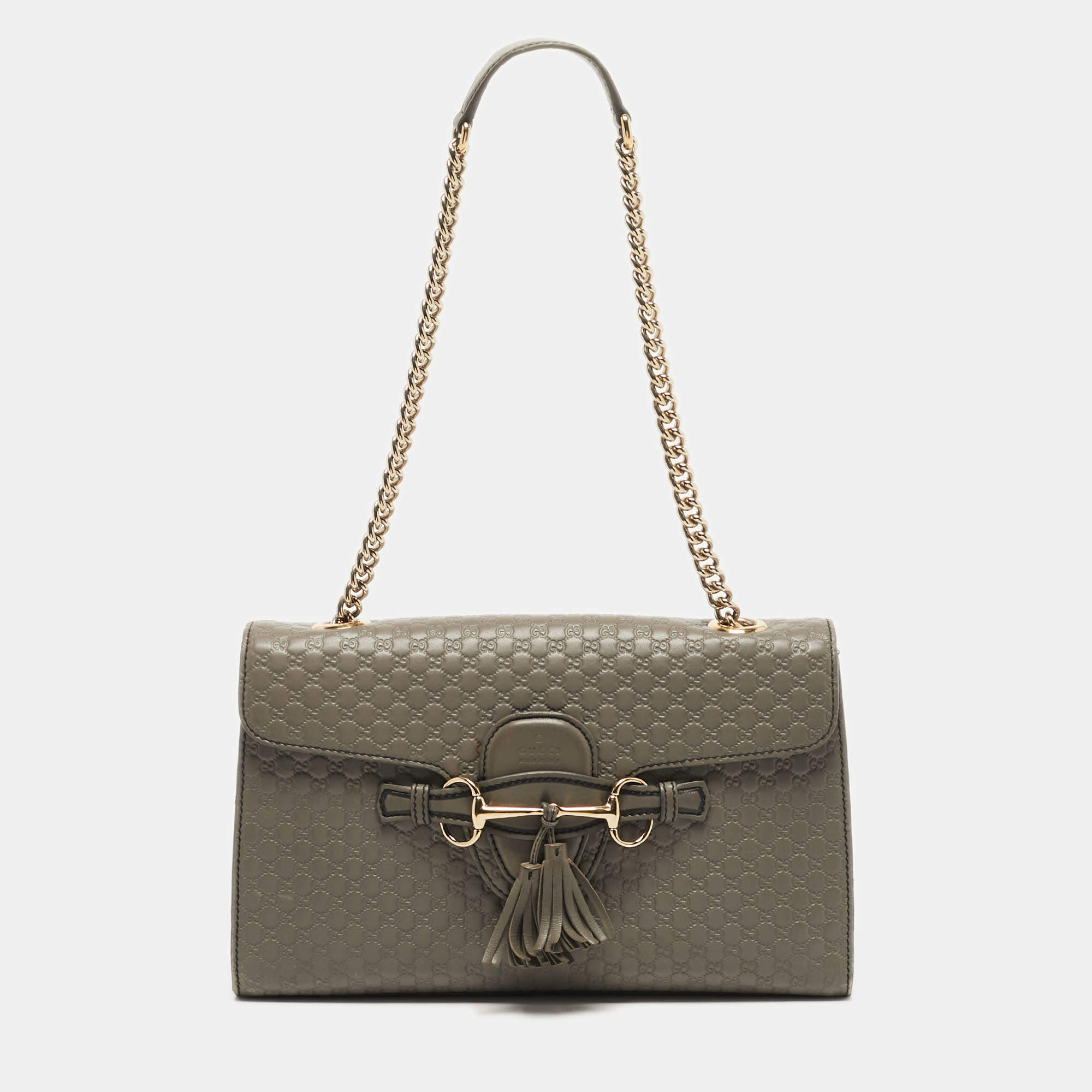 Pre Owned Gucci Grey Microguccissima Leather Medium Emily Chain Shoulder Bag