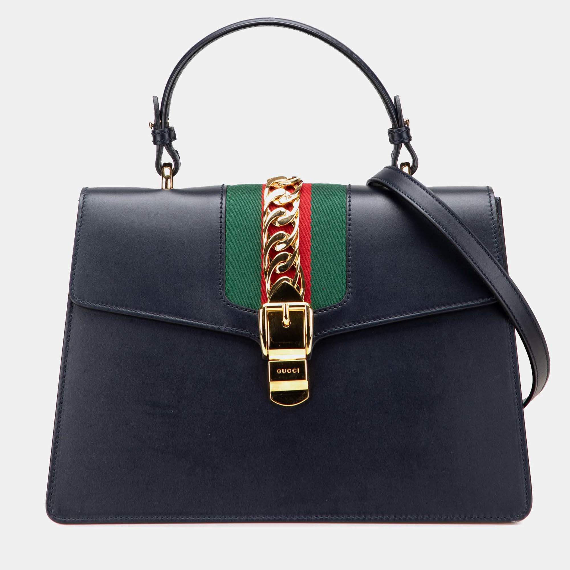 Gucci Black Medium Leather Sylvie Top Handle Bag