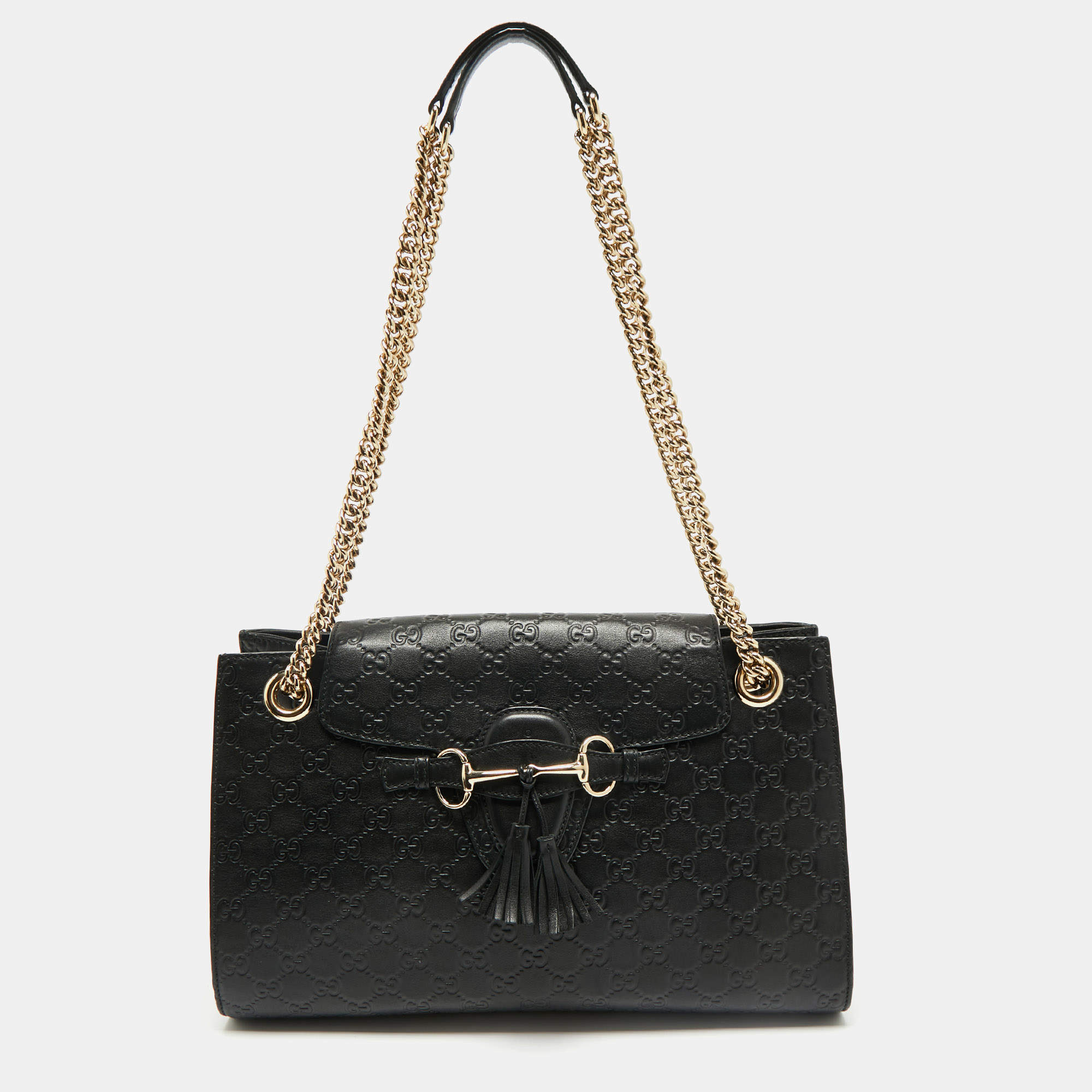 Pre Owned Gucci Black Guccissima Leather Large Emily Chain Shoulder Bag