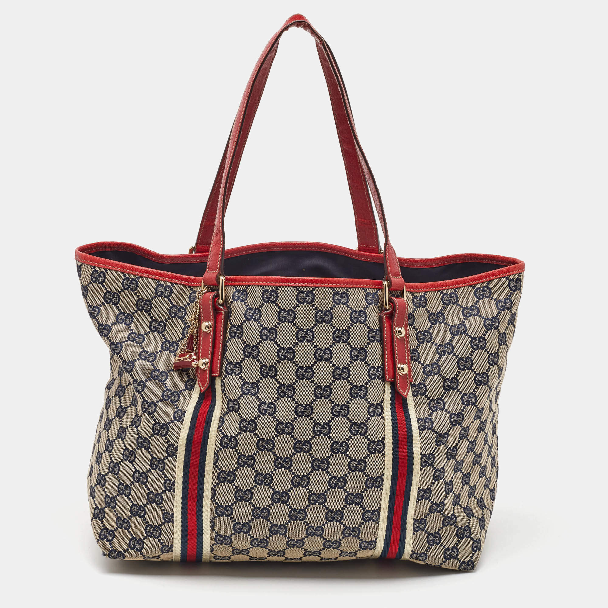 Pre Owned Gucci Beige/Red GG Canvas and Leather Jolicoeur Tote