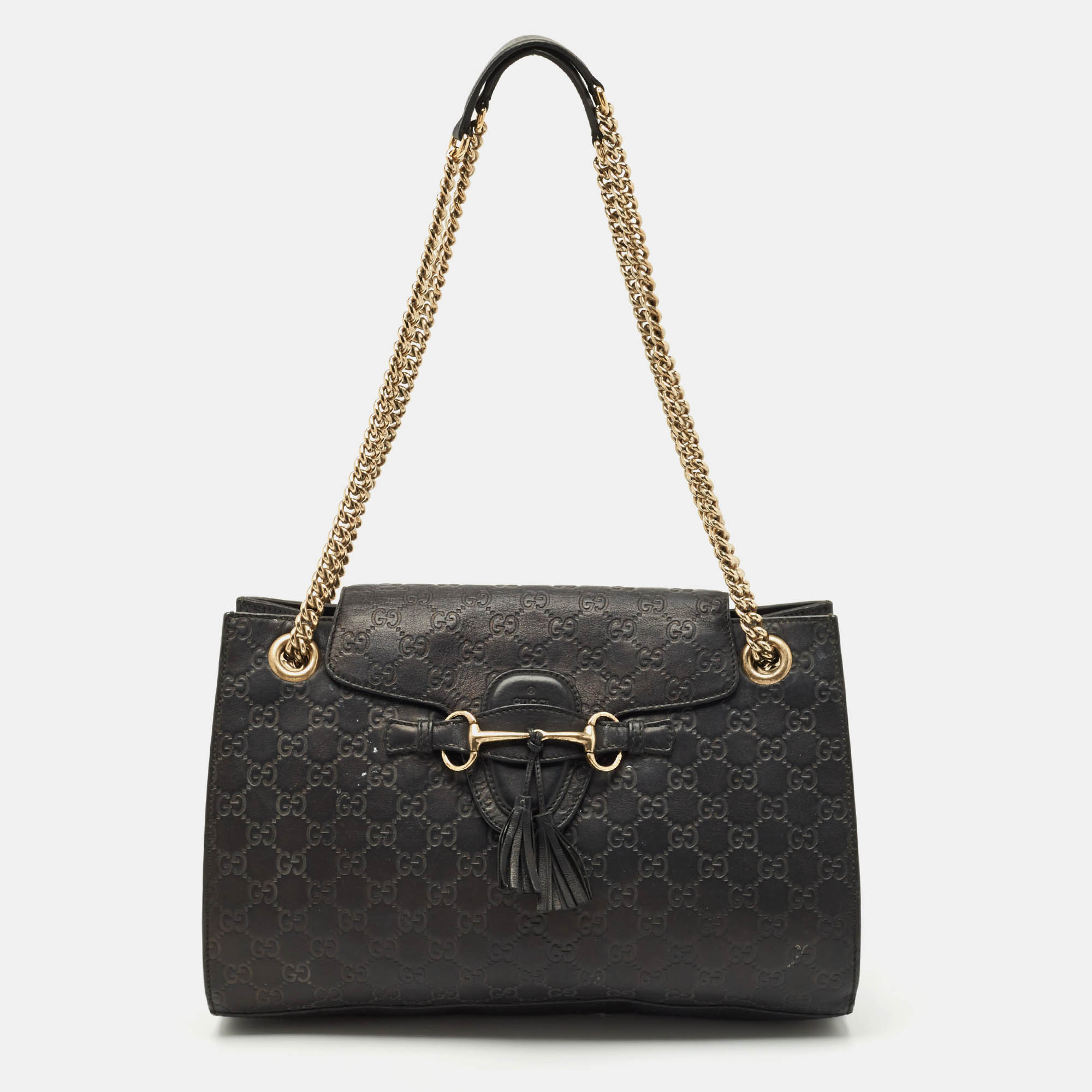 Pre Owned Gucci Black Guccissima Leather Large Emily Chain Shoulder Bag
