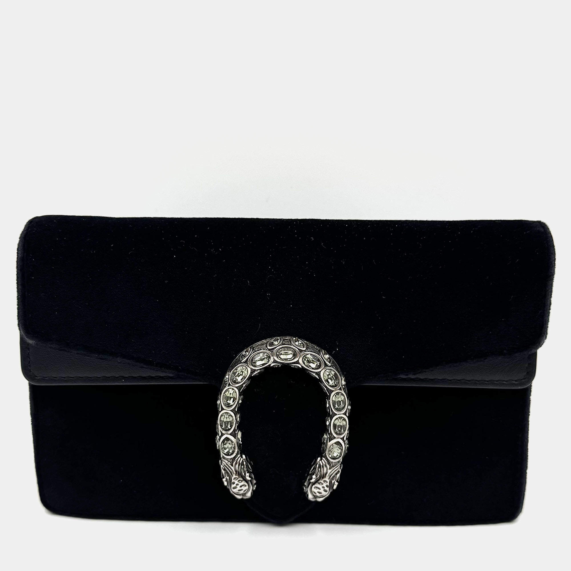 Pre Owned Gucci Dionysus Black Velvet Super Mini Shoulder Bag