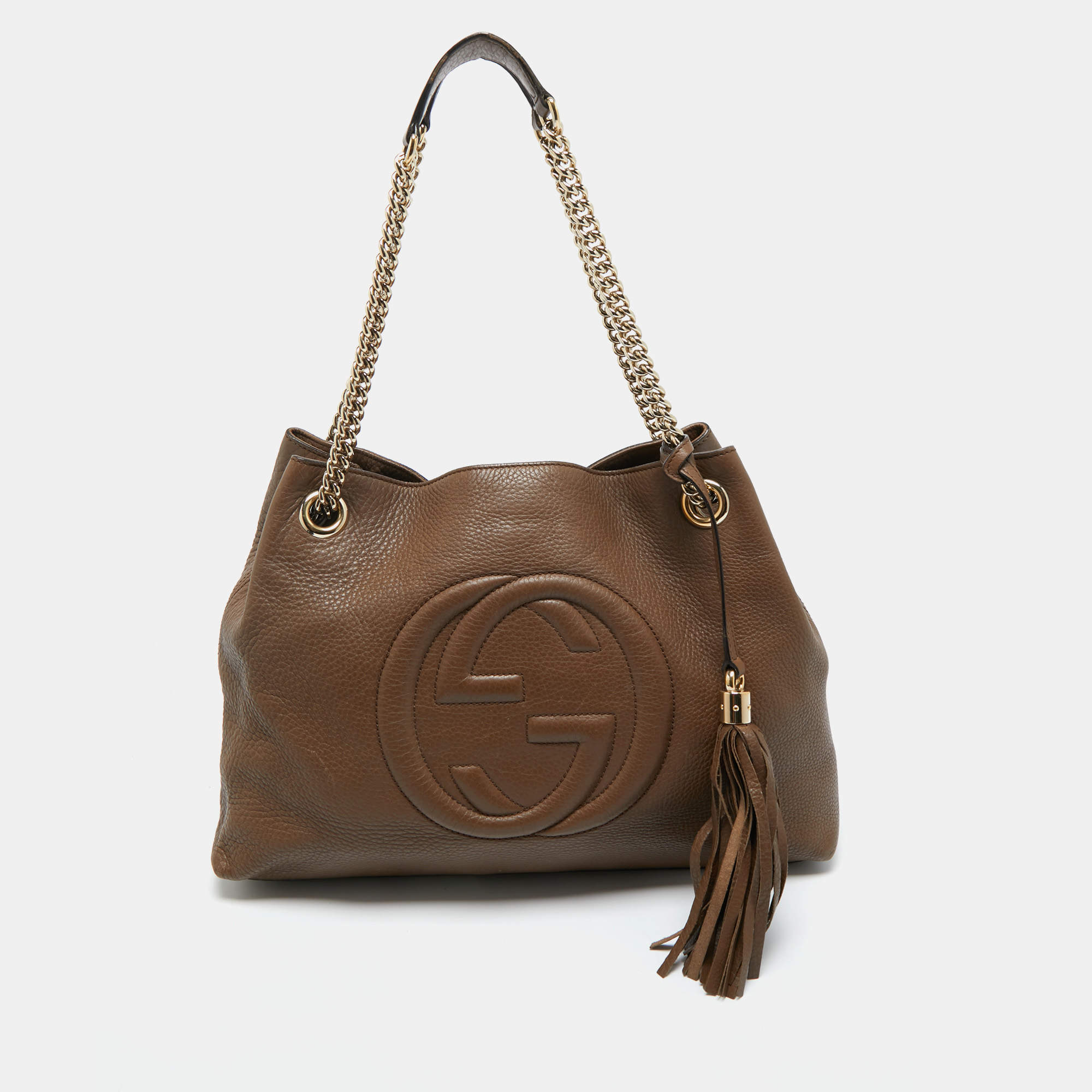 Pre Owned Gucci Brown Leather Medium Soho Chain Shoulder Bag