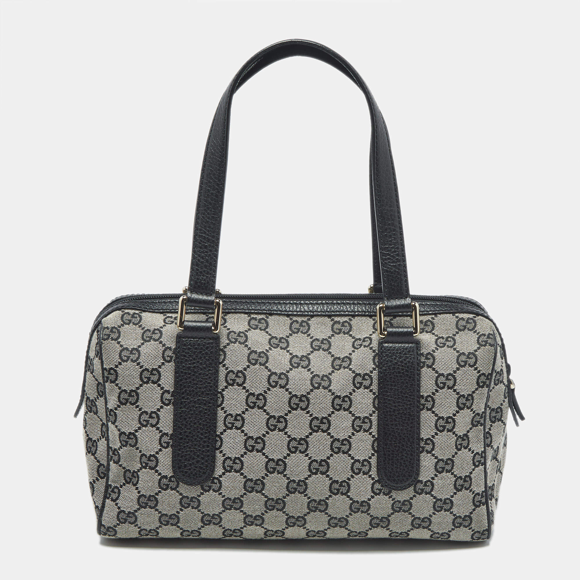 Pre Owned حقيبة غوتشي بوسطن جلد وكانفاس GG سوداء