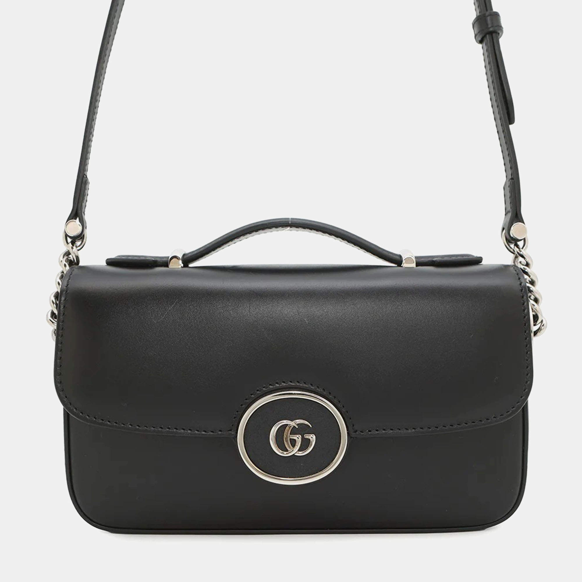 Pre Owned Gucci Petit GG Mini Black Leather Shoulder Bag